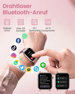 BANLVS Smartwatch (1,85 Zoll, Android, iOS), mit Telefonfunktion,Herzfrequenz, Schlafmonitor, Menstruationszyklus