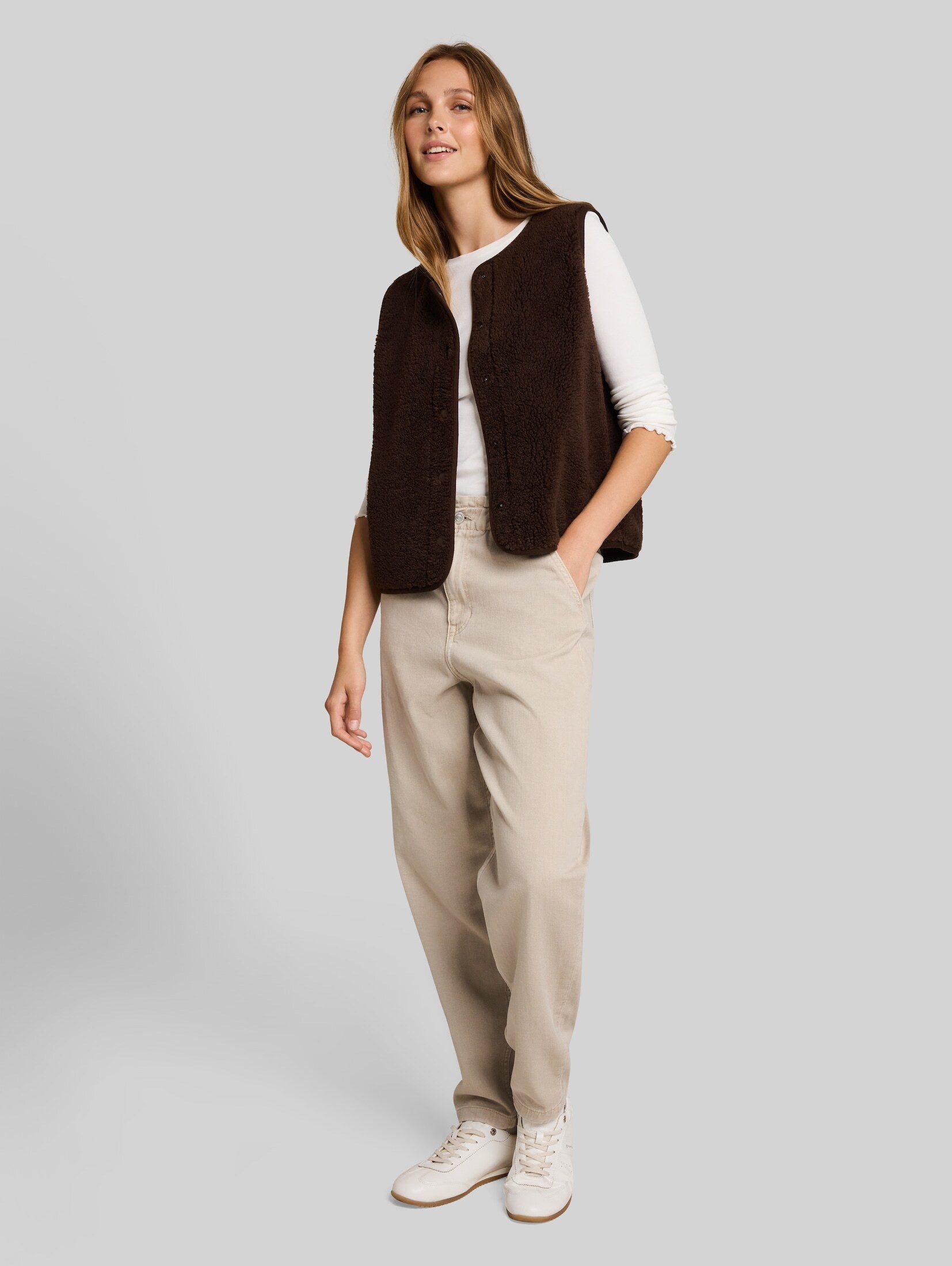 TOM TAILOR Denim Sweatjacke Strick & Sweatshirts Teddy Weste mit Druckknopfleiste – Bild 5 von 5