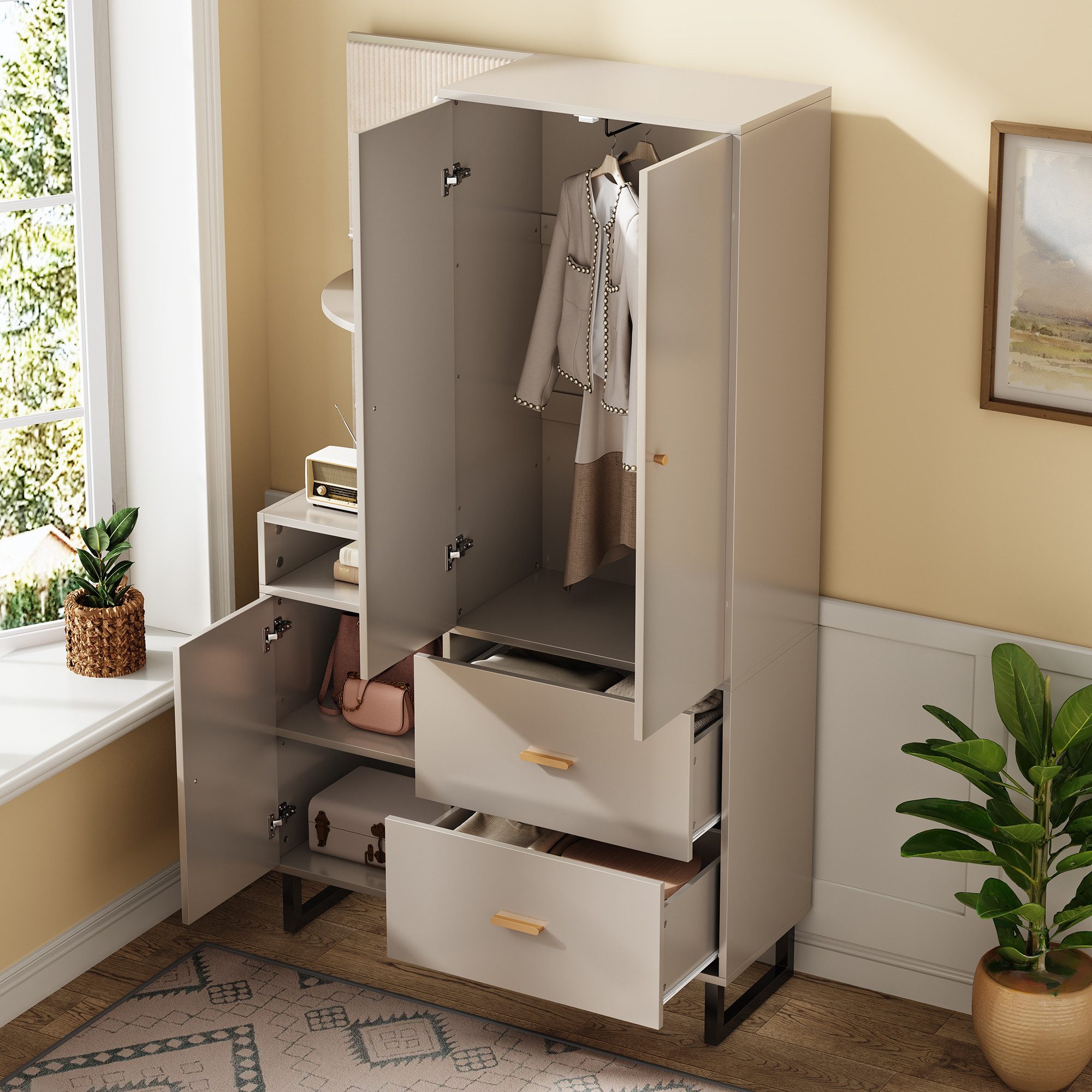 STILVORA Garderoben-Set mit Schubladen,Wandgarderoben Garderoben mit Kleiderständer®al, (Eingangsschrank, Flurgarderobe, 1-St., 110x186x38 cm), mit gepolsterten Paneelen Schuhschrank