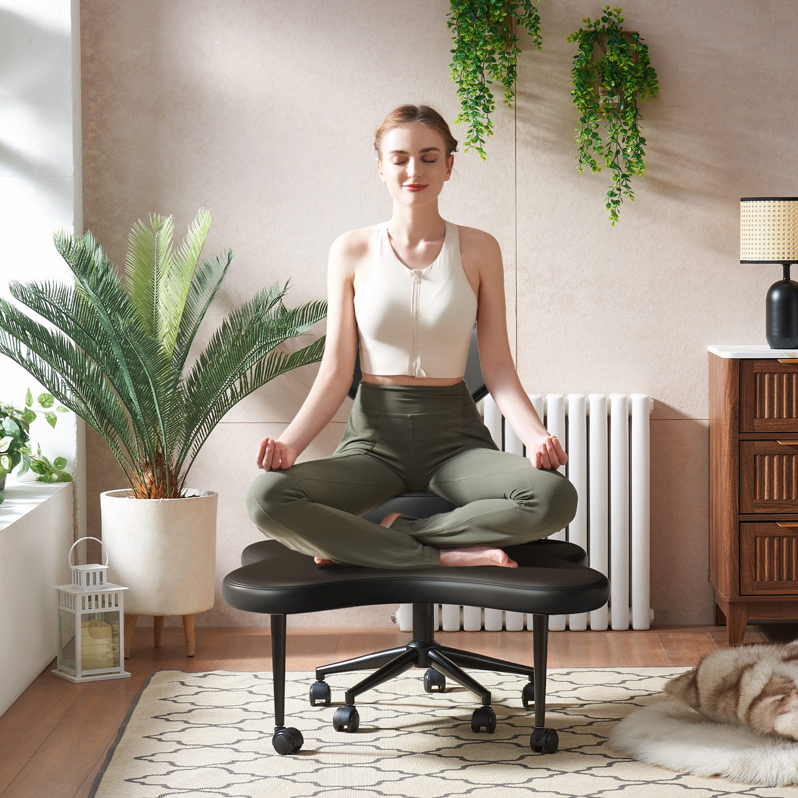 Pinmoco Polsterstuhl Pinmoco Bürostuhl mit höhenverstellbaren Rollen, rosa Meditationsstuhl – Bild 5 von 5