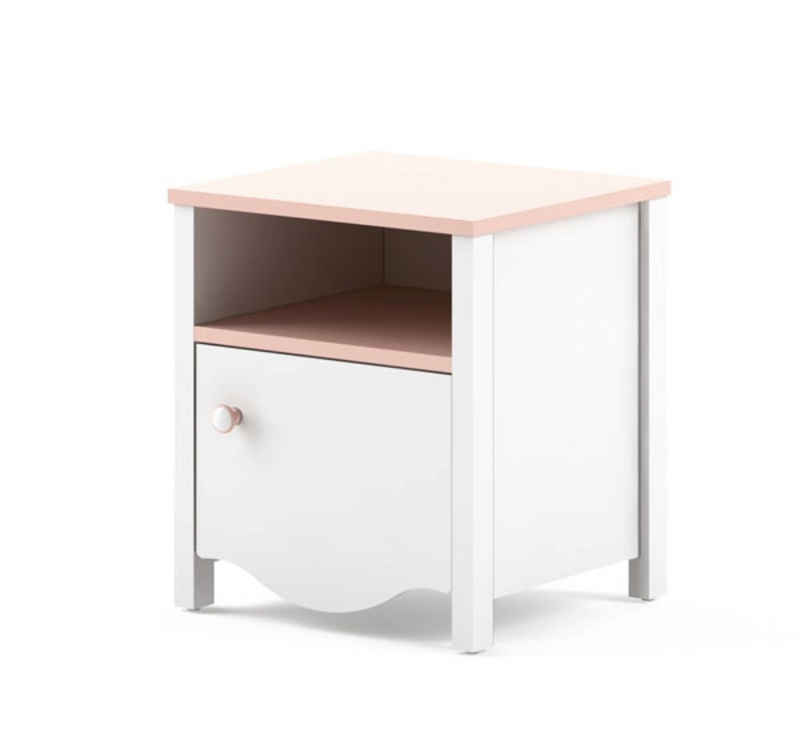 Feldmann-Wohnen Nachtschrank Mia (Mia, 1-St., Nachtkonsole mit 1 Tür) 45cm weiß / rosa 1-türig