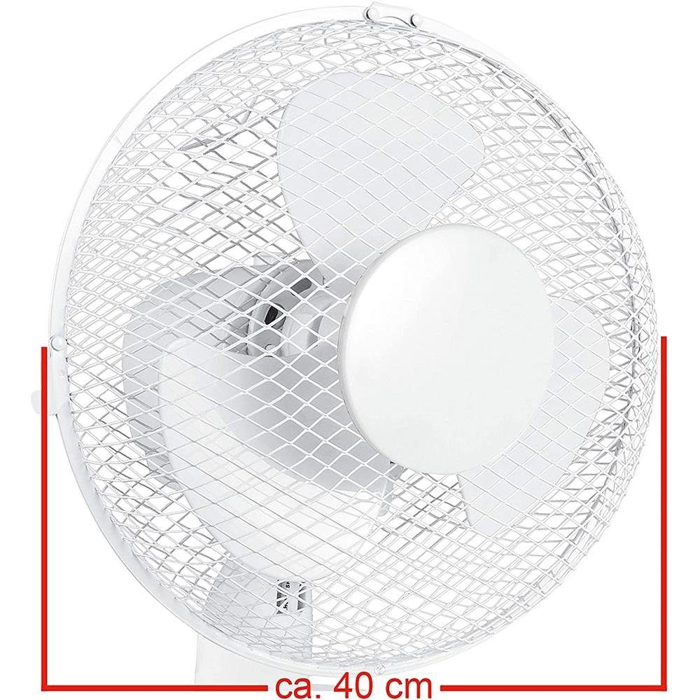 40 Watt, Schutzgitter 40 weiß Oszillationsfunktion, 3 Metall, Geschwindigkeiten, 90° Neigungswinkel, Durchmesser, aus Tischventilator verstellbarer KORONA 81002, cm