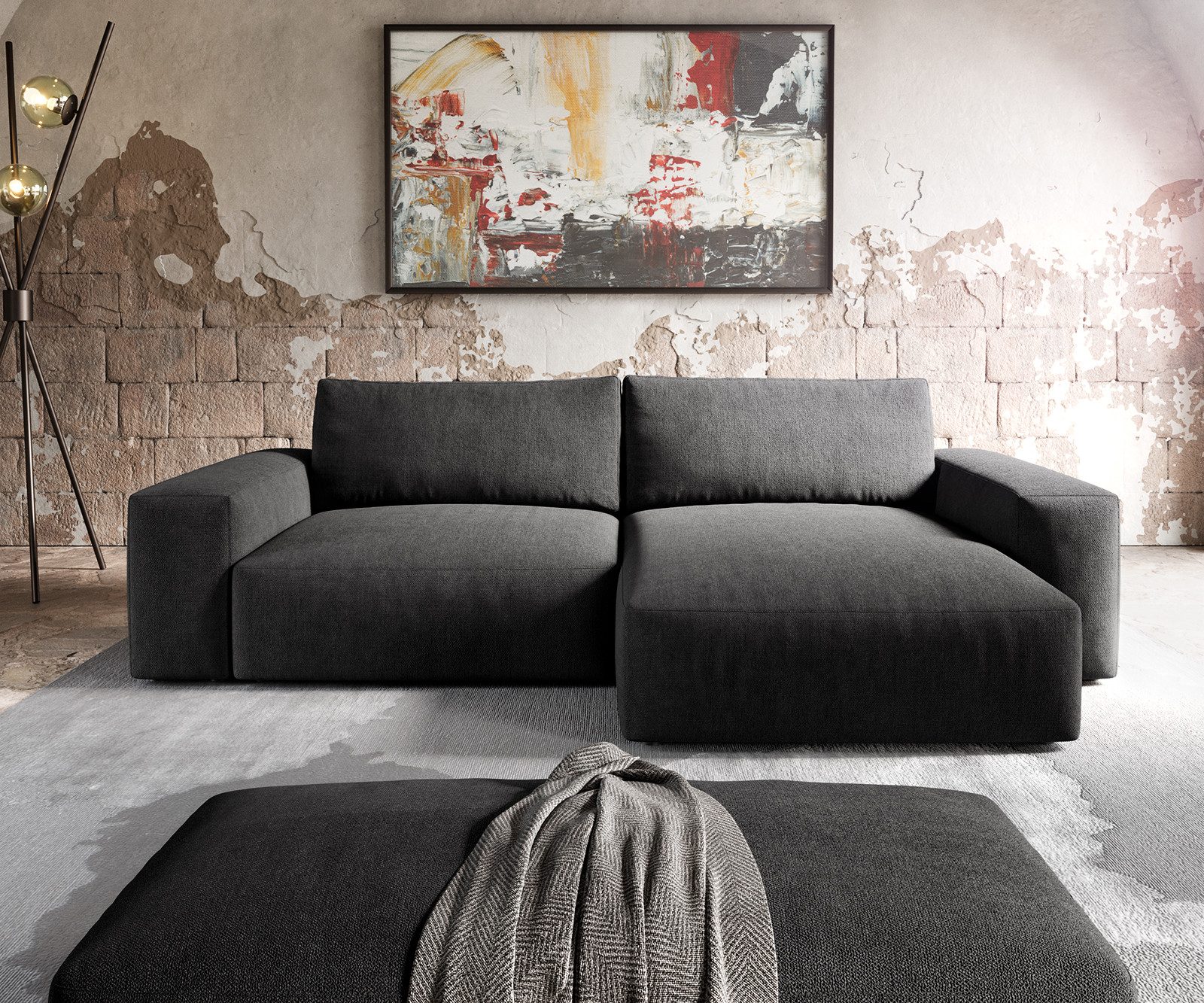 DELIFE Ecksofa Lanzo, XL Mikrofaser Schwarz günstig online kaufen