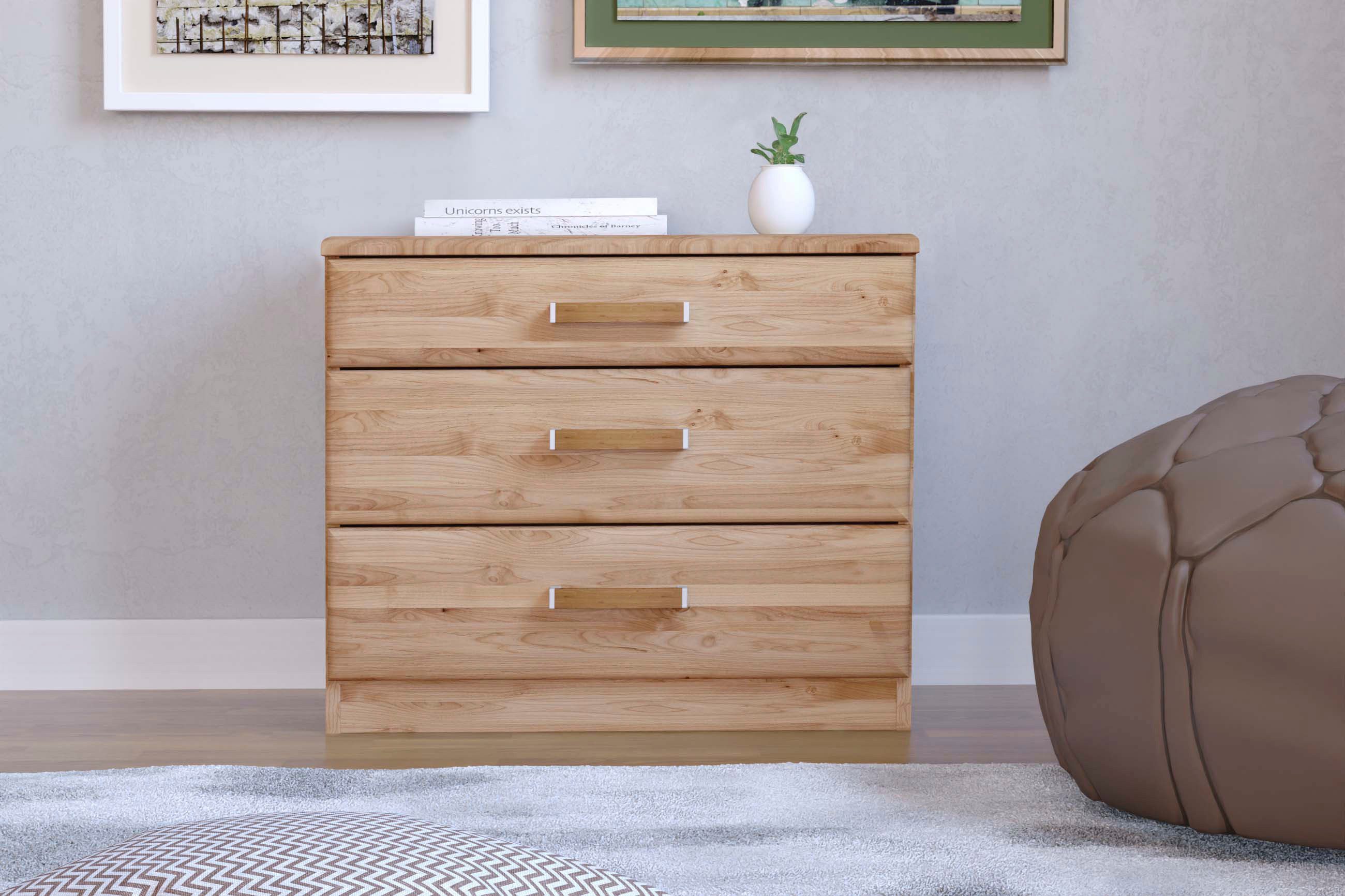 WIEMANN Nachtkommode Lausanne, Nachttisch, Nachtschrank, teilmassiv Erle, 3 Schubladen (2er-Set, 60 x 50 x 36 cm (B/H/T), MADE IN GERMANY), Abdeckplatte und Schubkastenfronten aus Massivholz