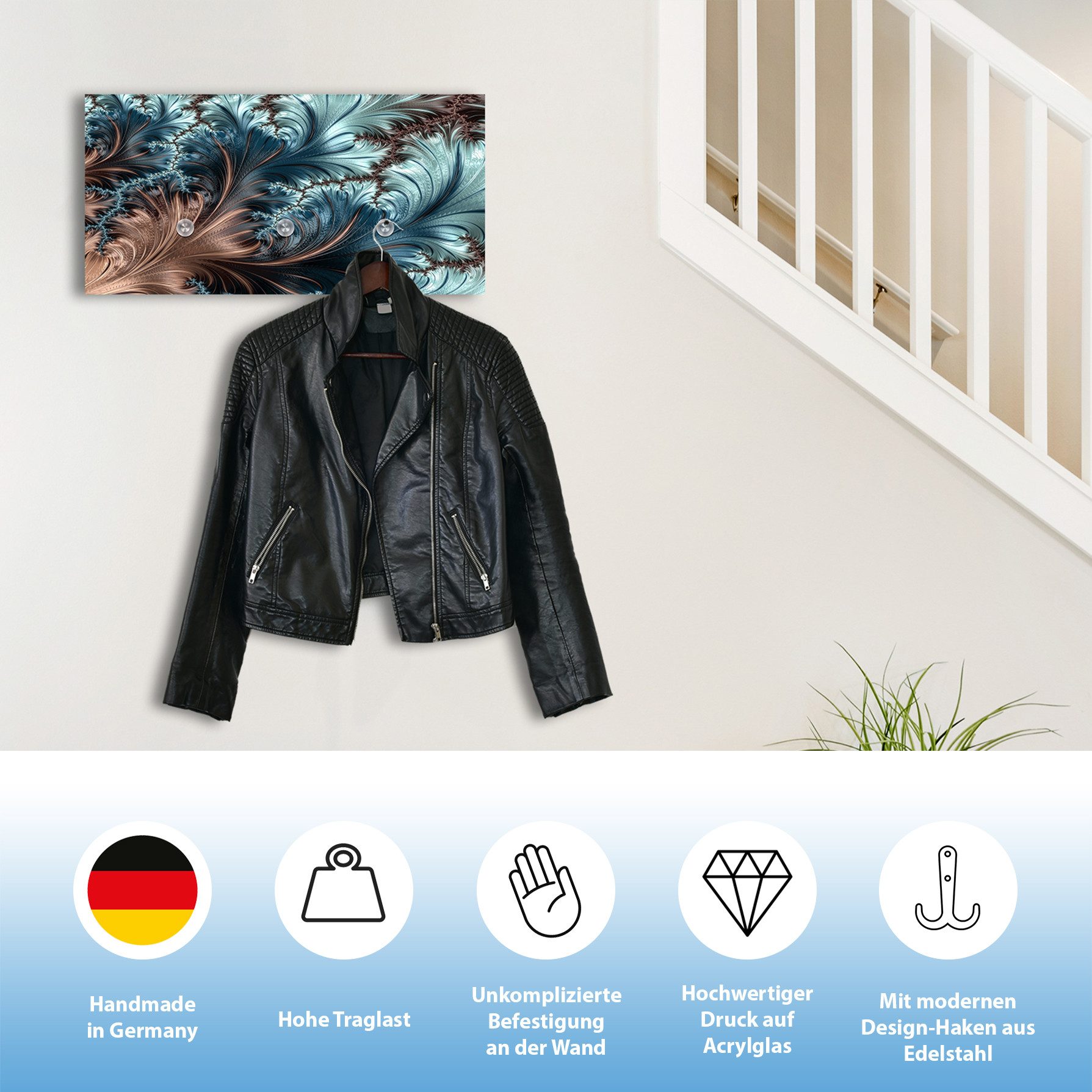 queence Garderobenleiste Flower (1 St), inkl. 3 Edelstahlhaken und Aufhängung