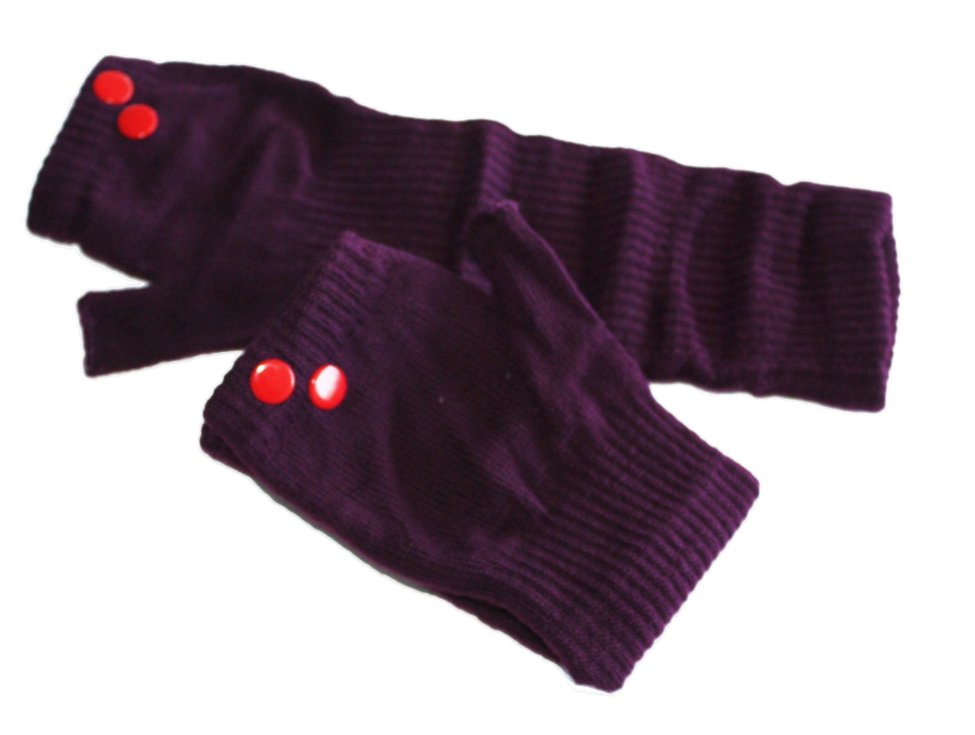 dunkle design Strickhandschuhe Fingerlos Farbwahl mit bunten Nieten Aubergine Nieten Rot