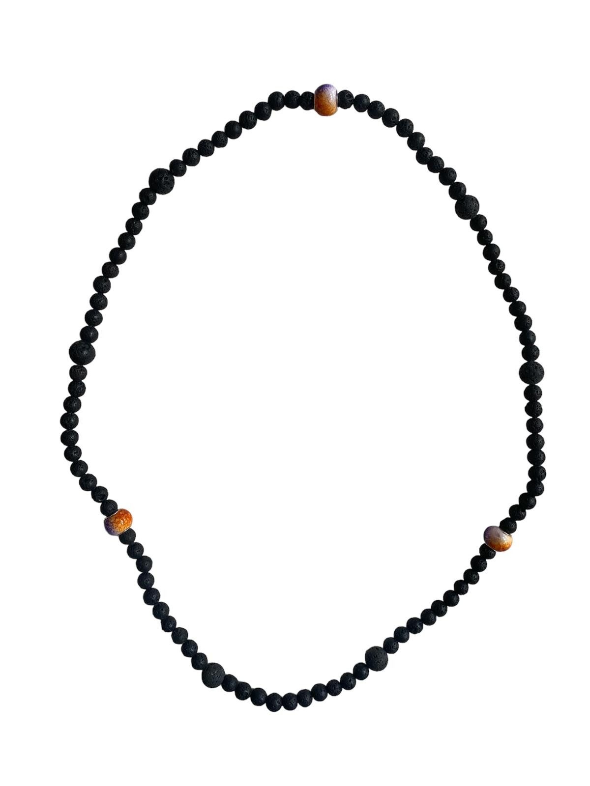 Aaron Bane Perlenkette Perlen Halskette Kette Lava Edelstein 3 Bunten Glaskugel Hand Made (1-tlg)