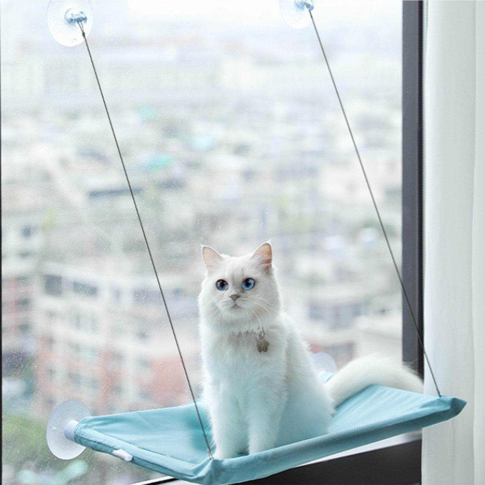 MOPUEA Katzen-Hängematte Katzenbett-Hängematte mit 4 starken Saugnäpfen am Fenster befestigt, 360° Sicht, starke Saugnäpfe, waschbar, 40kg Tragkraft