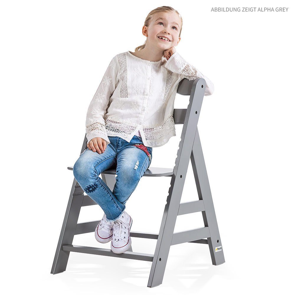 Hauck Hochstuhl Alpha Plus Grau (2 Mitwachsender St), Kinderhochstuhl höhenverstellbar mit Sitzauflage Holz