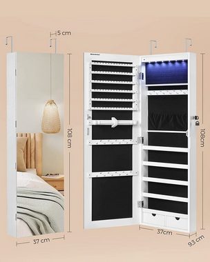 SONGMICS Schmuckschrank Spiegelschrank mit LED und Ganzkörperspiegel, weiß