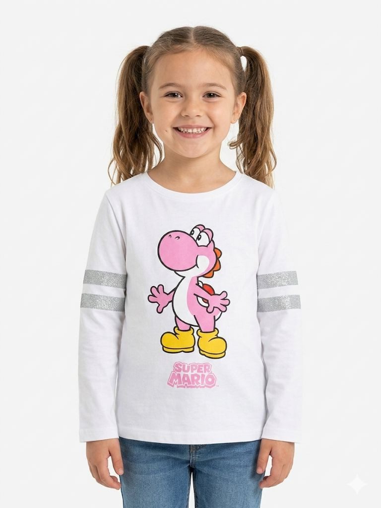 Super Mario Langarmshirt Super Mario Kinder Langarmshirt – Princess Peach & Yoshi Fan-Edition SuperMario Mädchen langarm T-Shirt