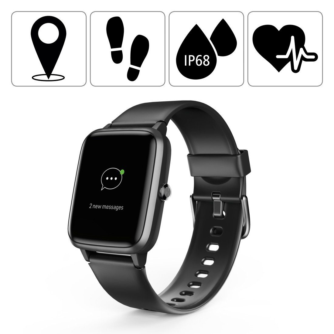 Hama Fitnesstracker wasserdicht Schritte von (3,3 Messung Smartwatch GPS Zoll), Wecker, Herzfrequenz Kalorien Musiksteuerung, Timer Wetter Schlaf,Tempo,Trainingszeit, cm/1,3