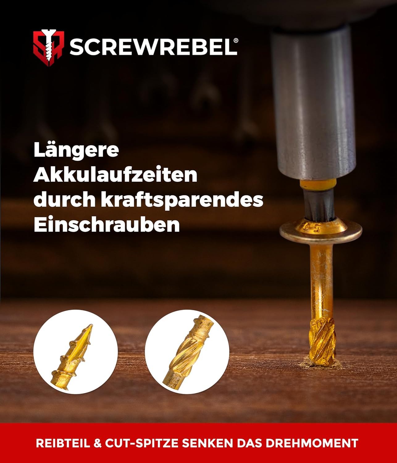 SCREWREBEL Holzbauschraube Tellerkopfschraube gelb verzinkt mit ETA-Zulassung, (100 St), ETA Zulassung, Tellerkopf für hohe Klemmkraft, TX Antrieb, verzinkt