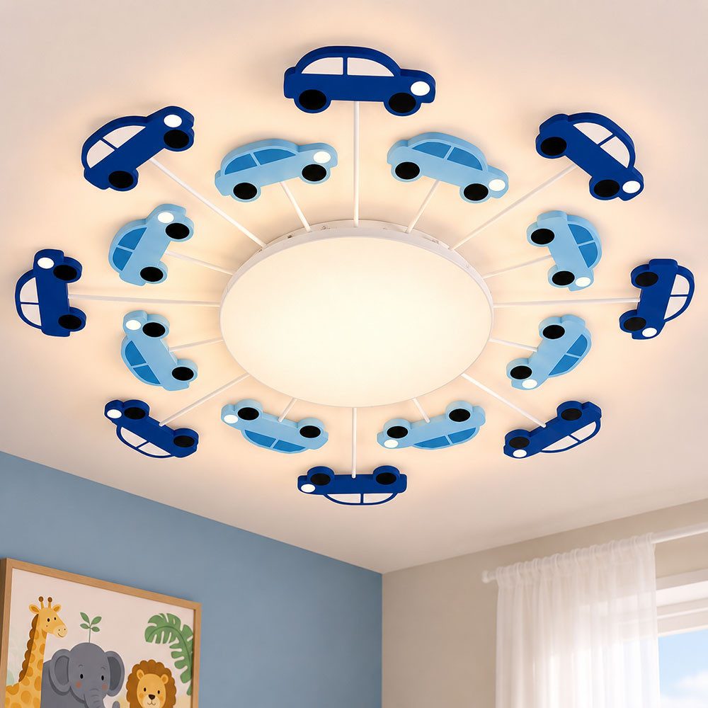 EGLO Deckenleuchte, Leuchtmittel nicht inklusive, Deckenleuchte Deckenlampe Kinderzimmerleuchte Autos blau D 63 cm