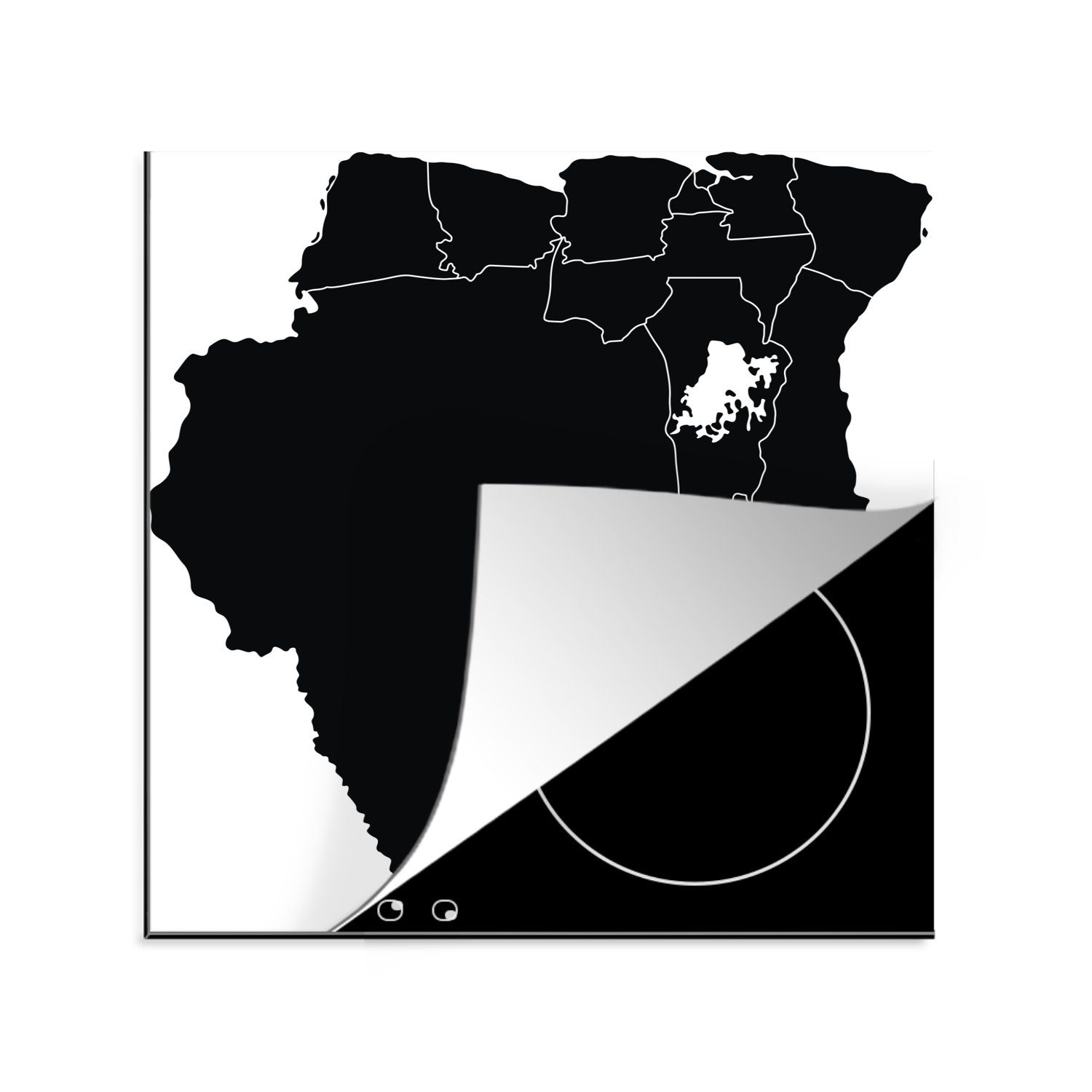 MuchoWow Herdblende-/Abdeckplatte Die Grenzen von Suriname, dargestellt in einer schwarzen Grundkarte, Vinyl, (1 tlg), 78x78 cm, Ceranfeldabdeckung, Arbeitsplatte für küche