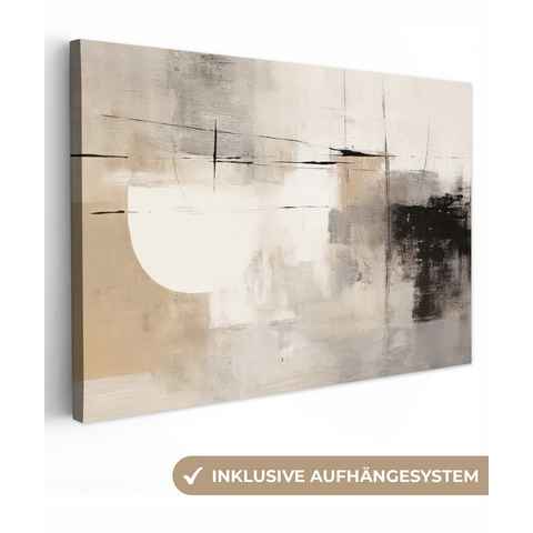 OneMillionCanvasses® Leinwandbild Abstrakt - Kunst - Grau, Beige, Schwarz, Weiß (1 St), Leinwand Bilder Klein, Wand Dekoration 30x20 cm