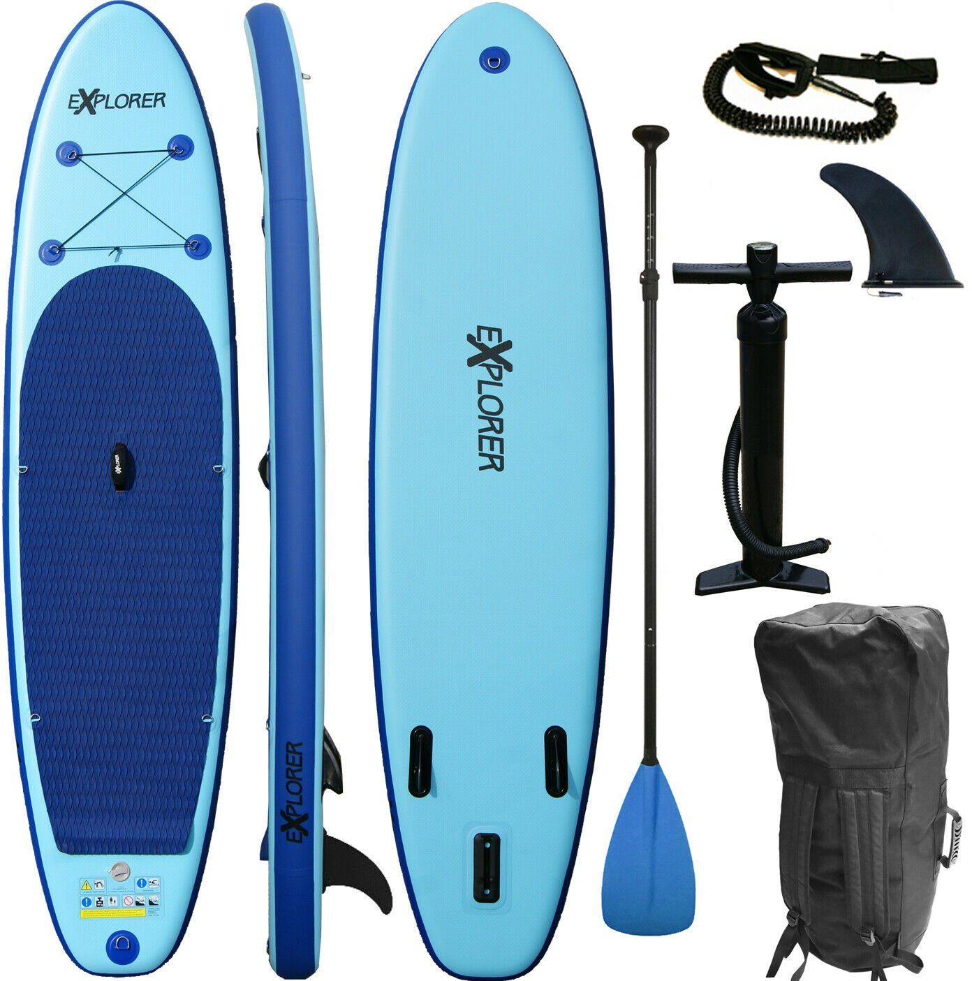EXPLORER Inflatable SUP-Board EXPLORER 320, (mit Paddel, Pumpe und Transportrucksack) hellblau/blau | SUP-Boards