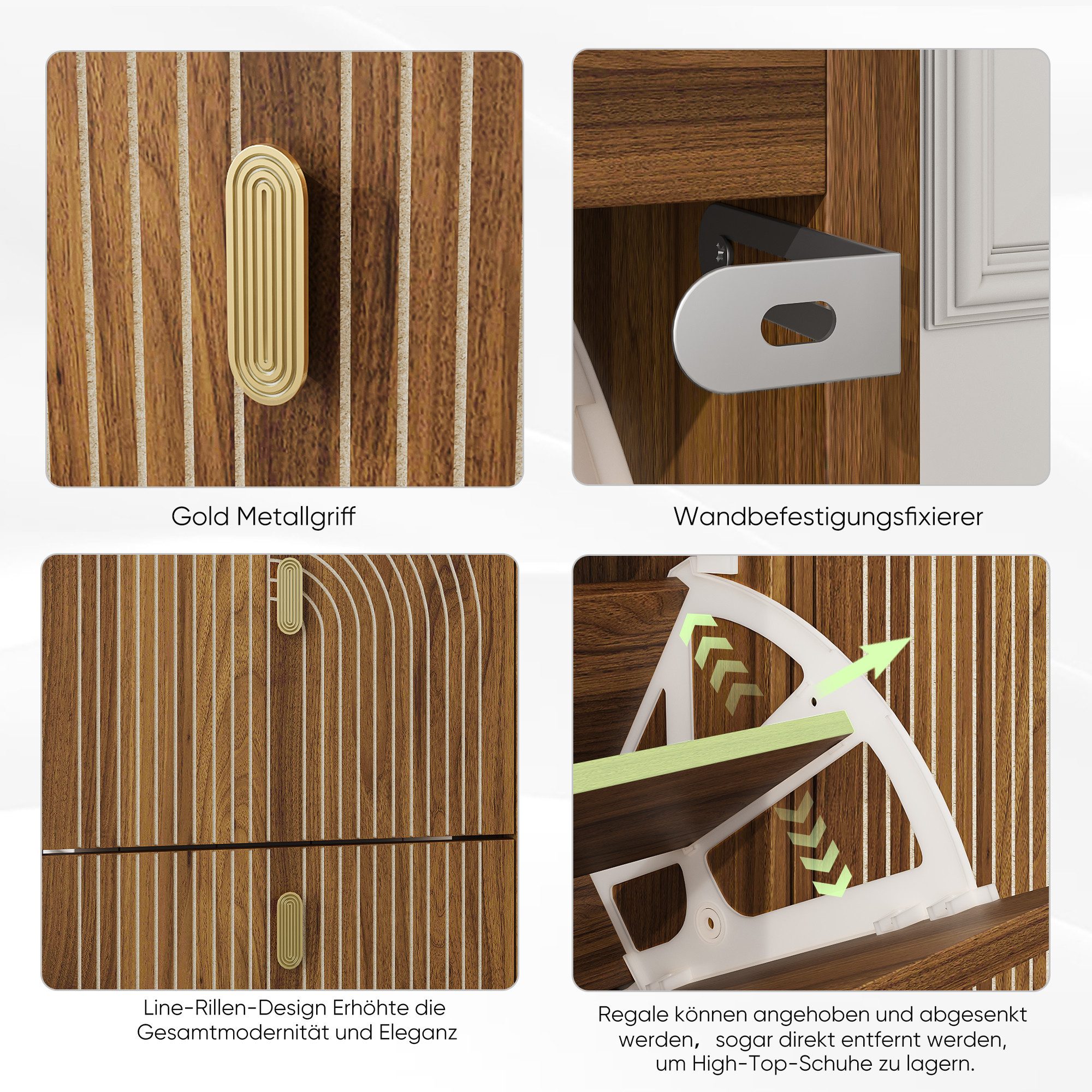 i@home Schuhschrank Dielenschrank 60 cm Rillenoptik (mit Klapptüren, 2 aufklappbare Schubladen, freistehender, 1-St., Schuhaufbewahrungsschrank) Schuhturm für F – Bild 5 von 5