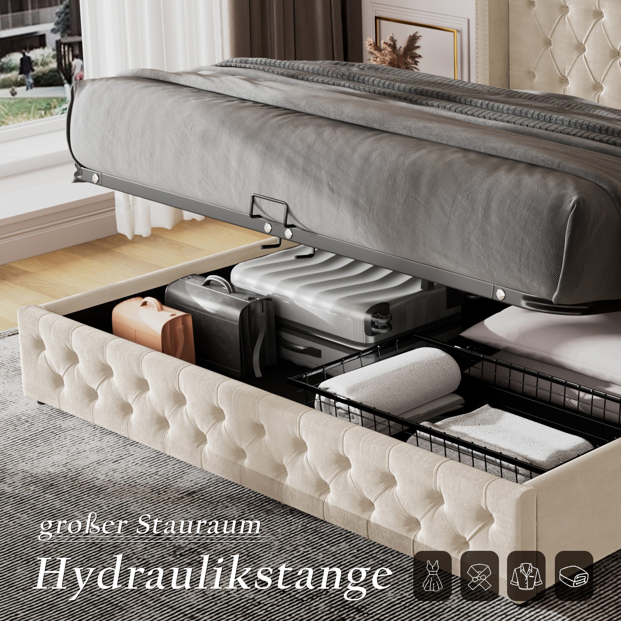 STILVORA Polsterbett Doppelbett 140×200 mit Stauraum,Hydraulisches günstig online kaufen