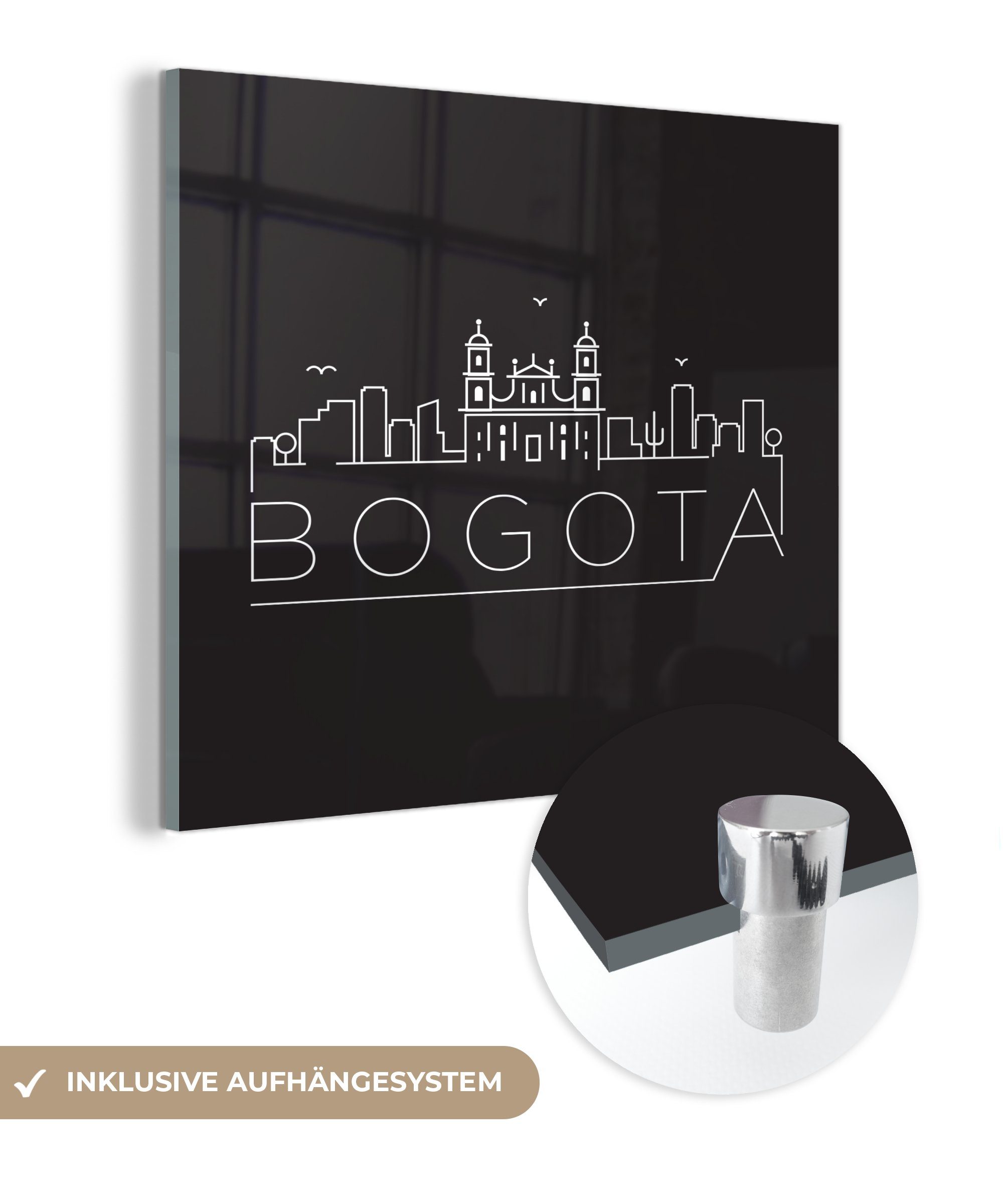 MuchoWow Acrylglasbild Skyline "Bogota" schwarz, (1 St), Glasbilder - Bilder auf Glas Wandbild - Foto auf Glas - Wanddekoration