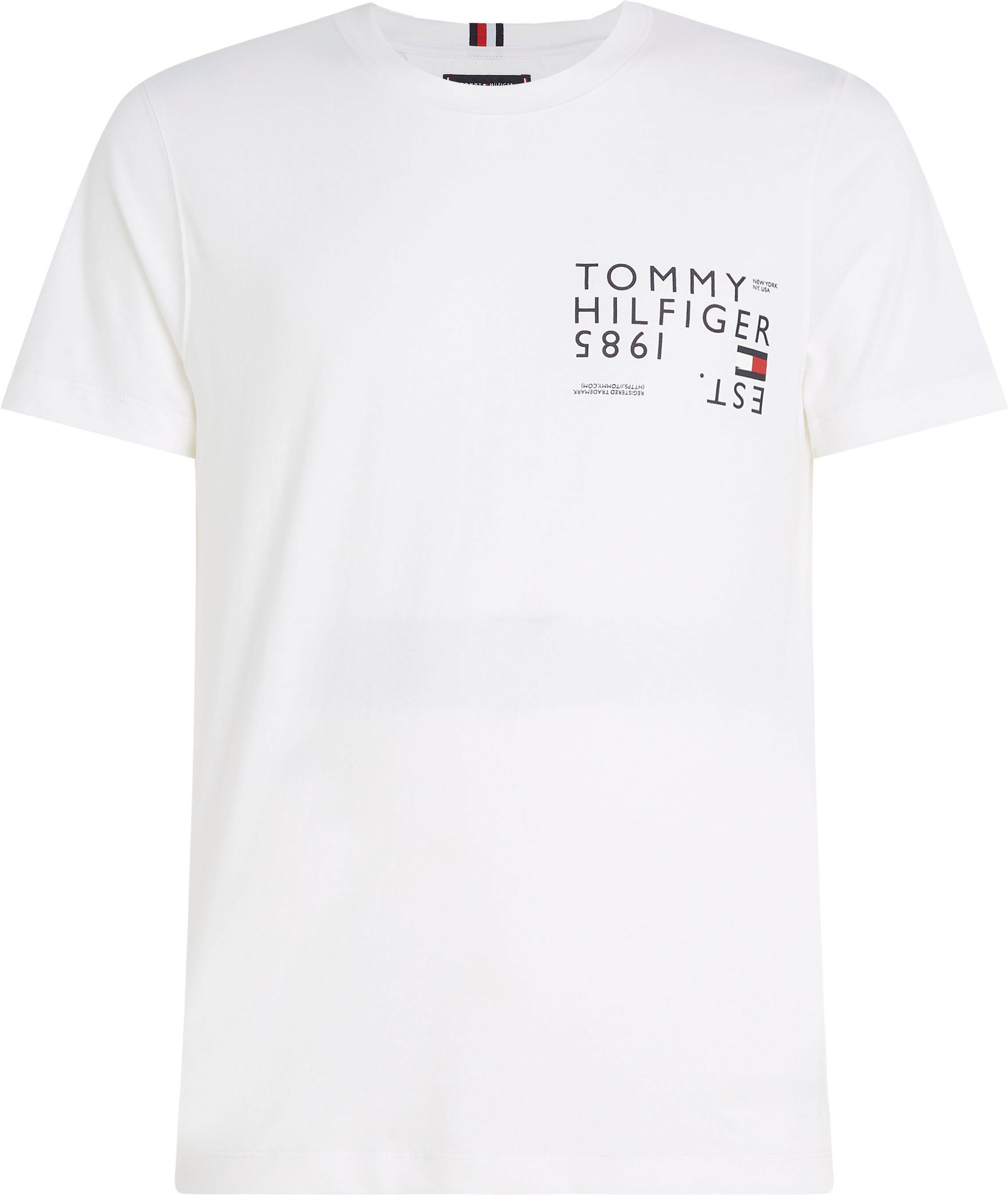 Tommy Hilfiger Rundhalsshirt BACK Rücken dem BRAND LOVE auf TEE mit TH-Aufdruck großem White