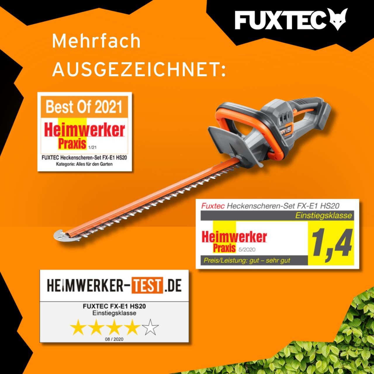 FUXTEC Akku-Heckenschere FX-E1HS20, 2Ah-Akku, 52cm Arbeitsbereich, 20V, bis zu 28mm Astdicke