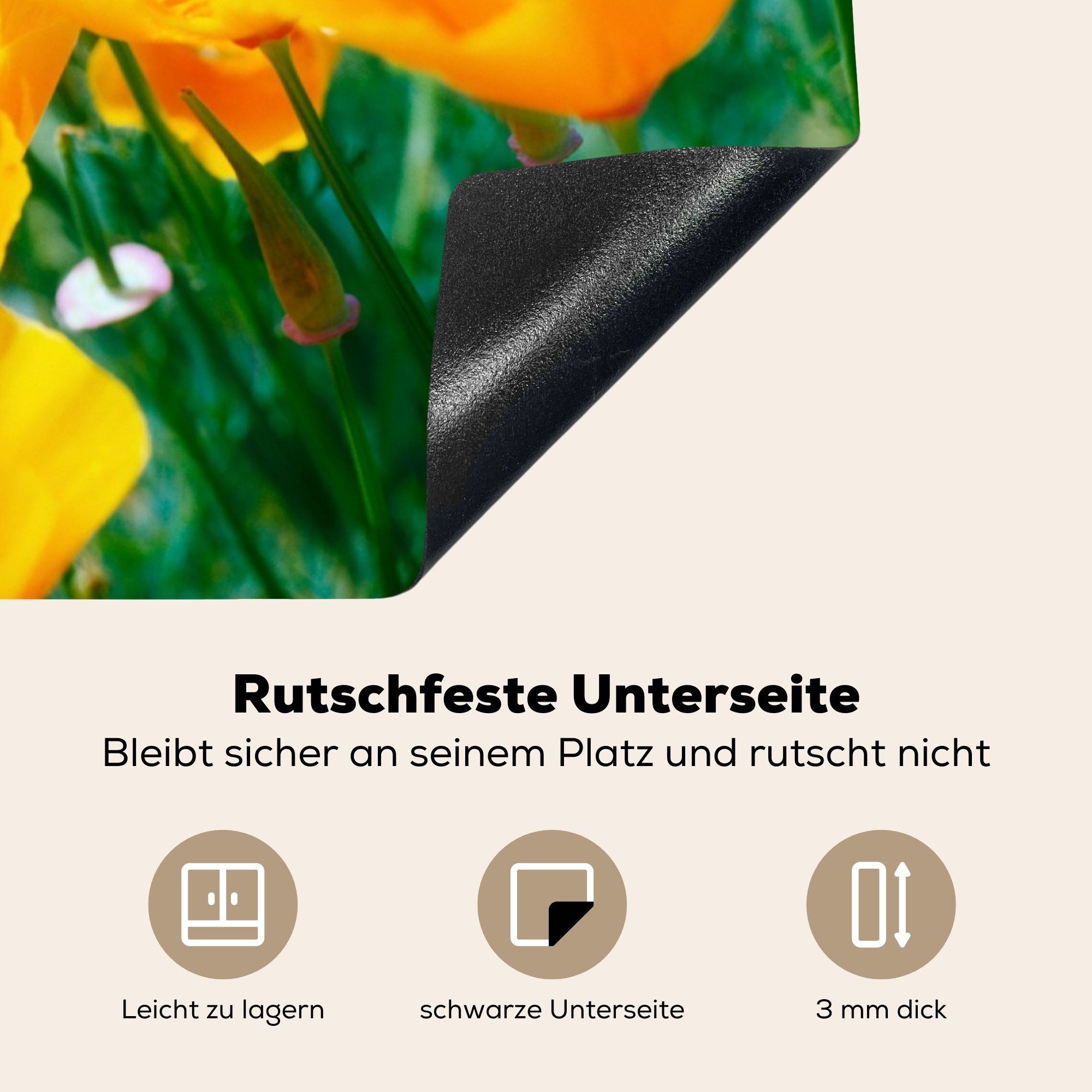 - (1 Herdblende-/Abdeckplatte Garten für Vinyl, 71x52 Ceranfeldabdeckung cm, küche, die MuchoWow - Induktionskochfeld Schutz tlg), Blumen Orange,