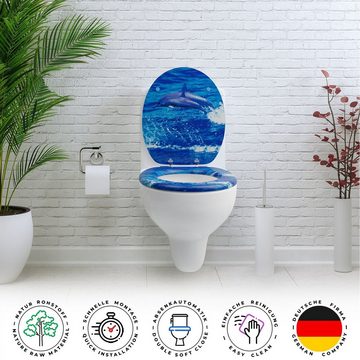 Sanfino WC-Sitz "Dolphin" Premium Toilettendeckel mit Absenkautomatik aus Holz, mit schönem Delphin-Motiv, hohem Sitzkomfort, einfache Montage