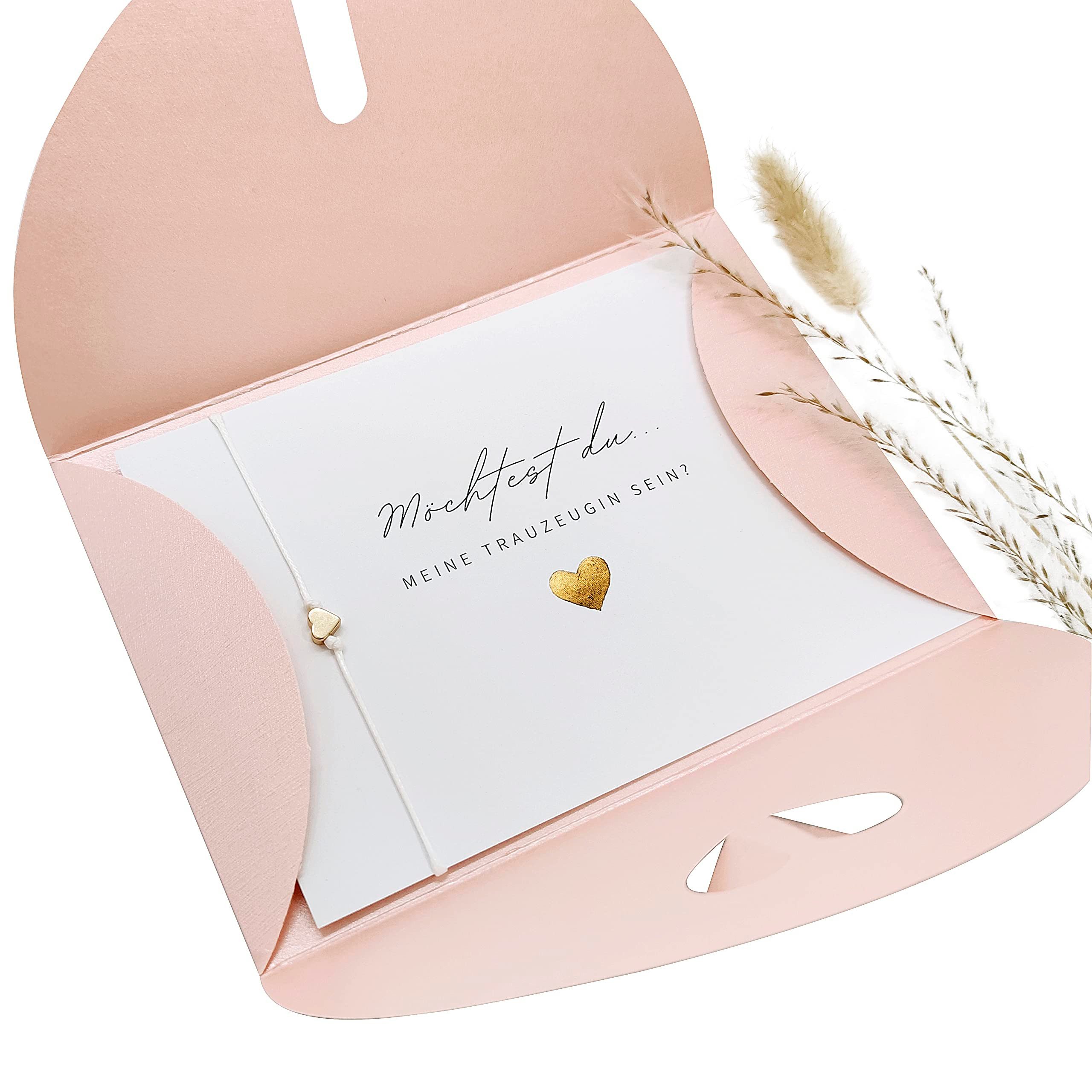 Briefzauber Hochzeitskarte Trauzeugin fragen - Karte mit Armband & Herzumschlag (vers. Varianten)