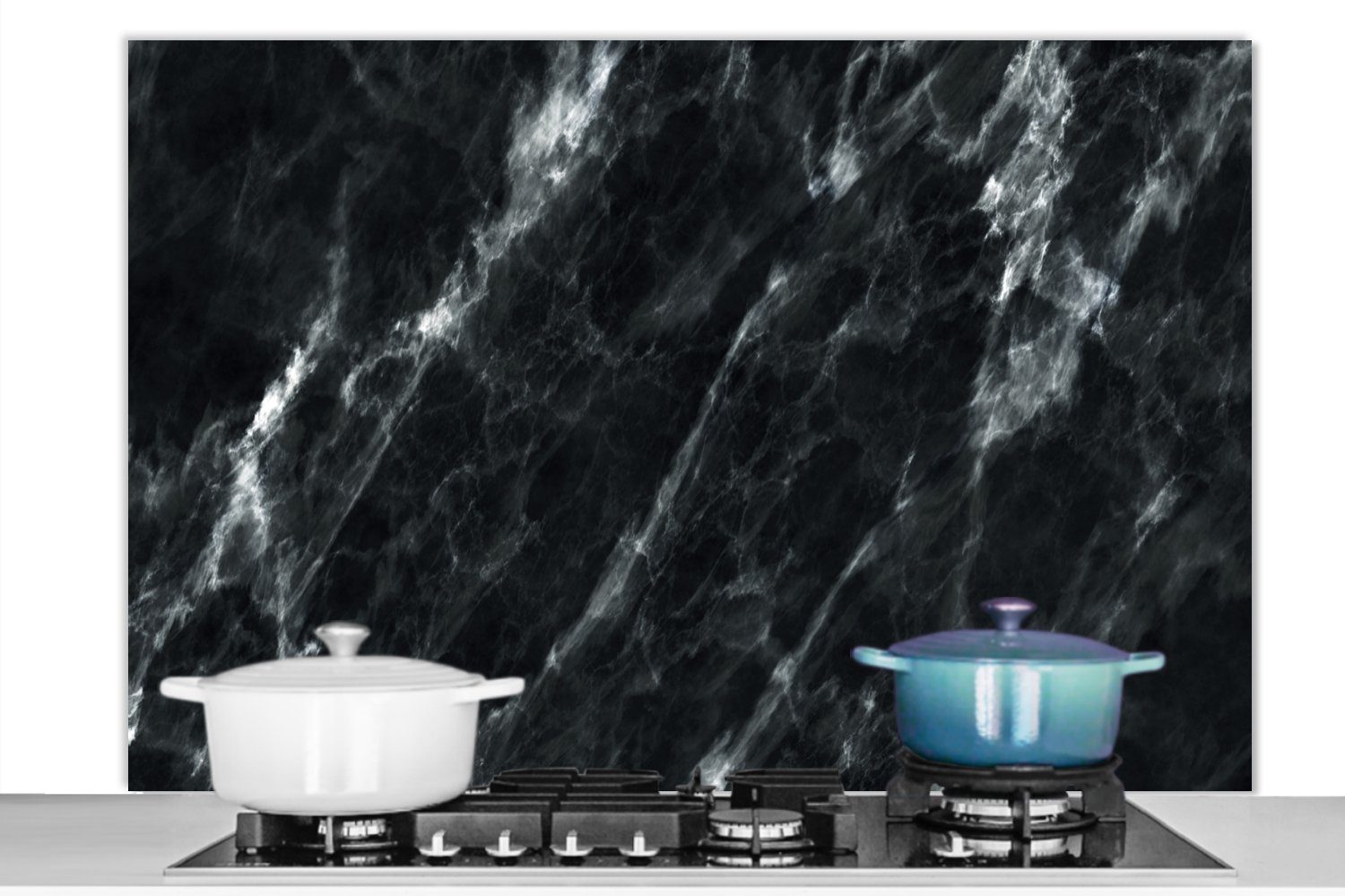MuchoWow Küchenrückwand Marmor - Schwarz - Luxus, (1-tlg), Spritzschutz Küche - Küchenrückwand - Wandschutz für Herd und Spüle - Alu-Dibond (Alternative zum Spritzschutz aus Glas) - Hitzebeständig - Herdspritzschutz - Fliesenschutz