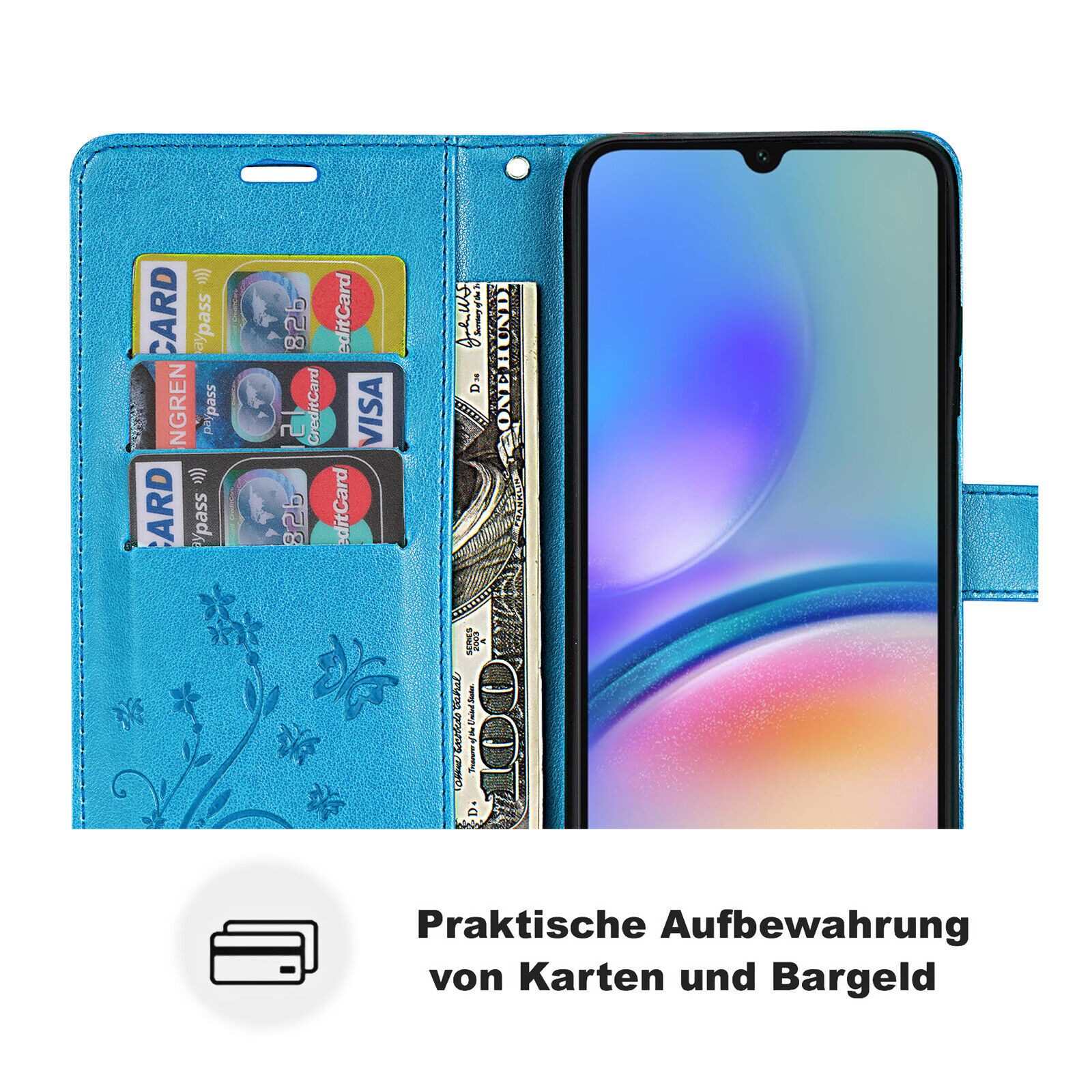 betterfon Handyhülle Handytasche für Samsung Galaxy A05s Klapphülle, Bookstyle-Hülle: Magnetverschluss 3 Kartenfächer & Standfunktion – Bild 5 von 5