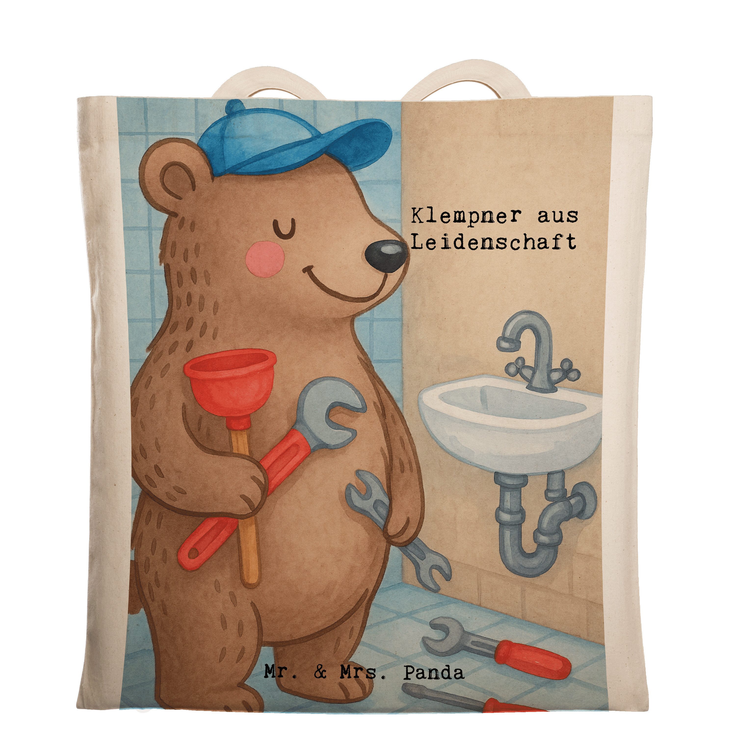 Mr. & Mrs. Panda Tragetasche Klempner Leidenschaft Design, Tote Bag, Weiß, Shopping Tasche, Stoffb (Packung), Jutetasche stofftasche baumwolle studententasche