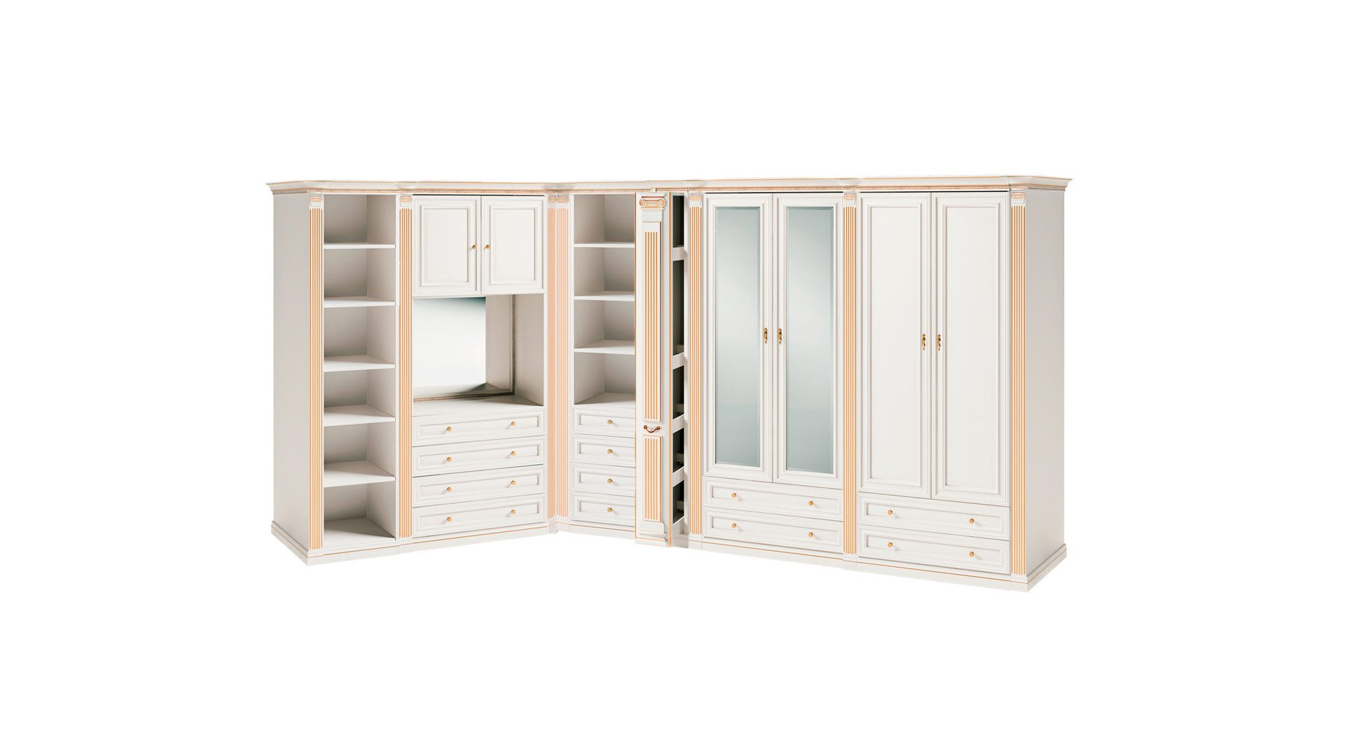 JVmoebel Eckschrank Weißer Eckschrank aus Massivholz mit Kommode und Spiegel (Eckschrank) Made in Europa