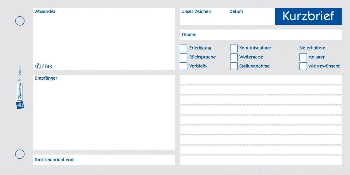Formularblock Formularbuch Kurzbrief 1/3 A4 VE=100 Blatt.