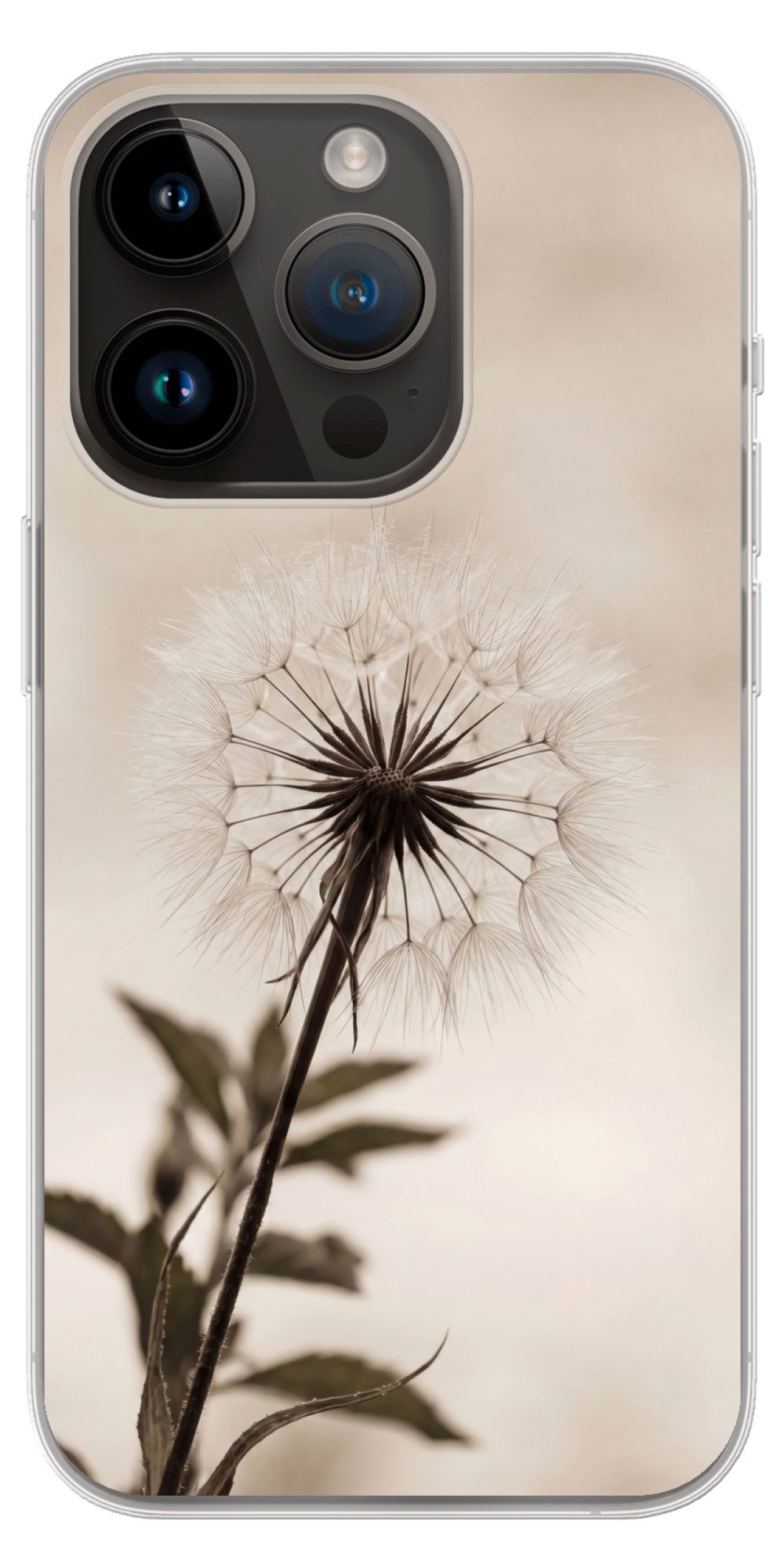 MuchoWow Handyhülle für Apple iPhone 14 Pro Pusteblume - Minimalistisch - Weiß, Smartphone-Bumper, Print, Handy Schutzhülle Dünn
