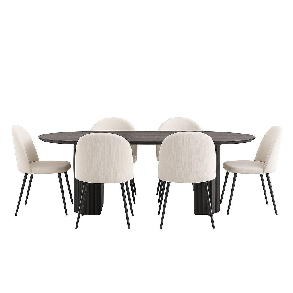 ebuy24 Essgruppe Kyoto Essgruppe Esstisch dunkelbraun, 6 Stühle aus, (7-tlg)