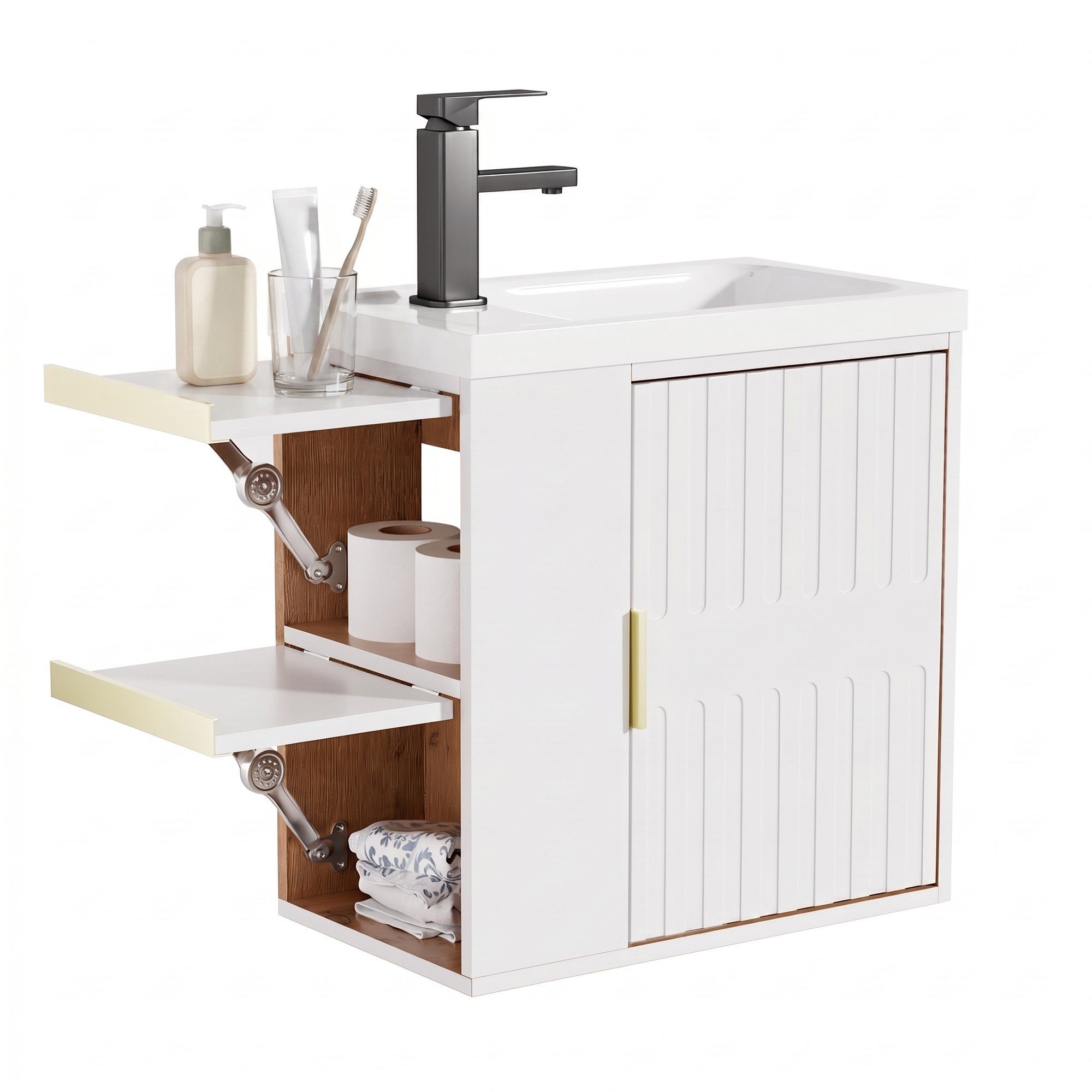 UEV Waschtisch Waschtisch mit Unterschrank (Waschtischunterschrank hängend, Waschplatz ausreichend Stauraum,Badmöbel Set für Badezimmer, Waschtisch mit Unterschrank Wasserhahn), Waschtisch mit Unterschrank hängend 50,5 cm