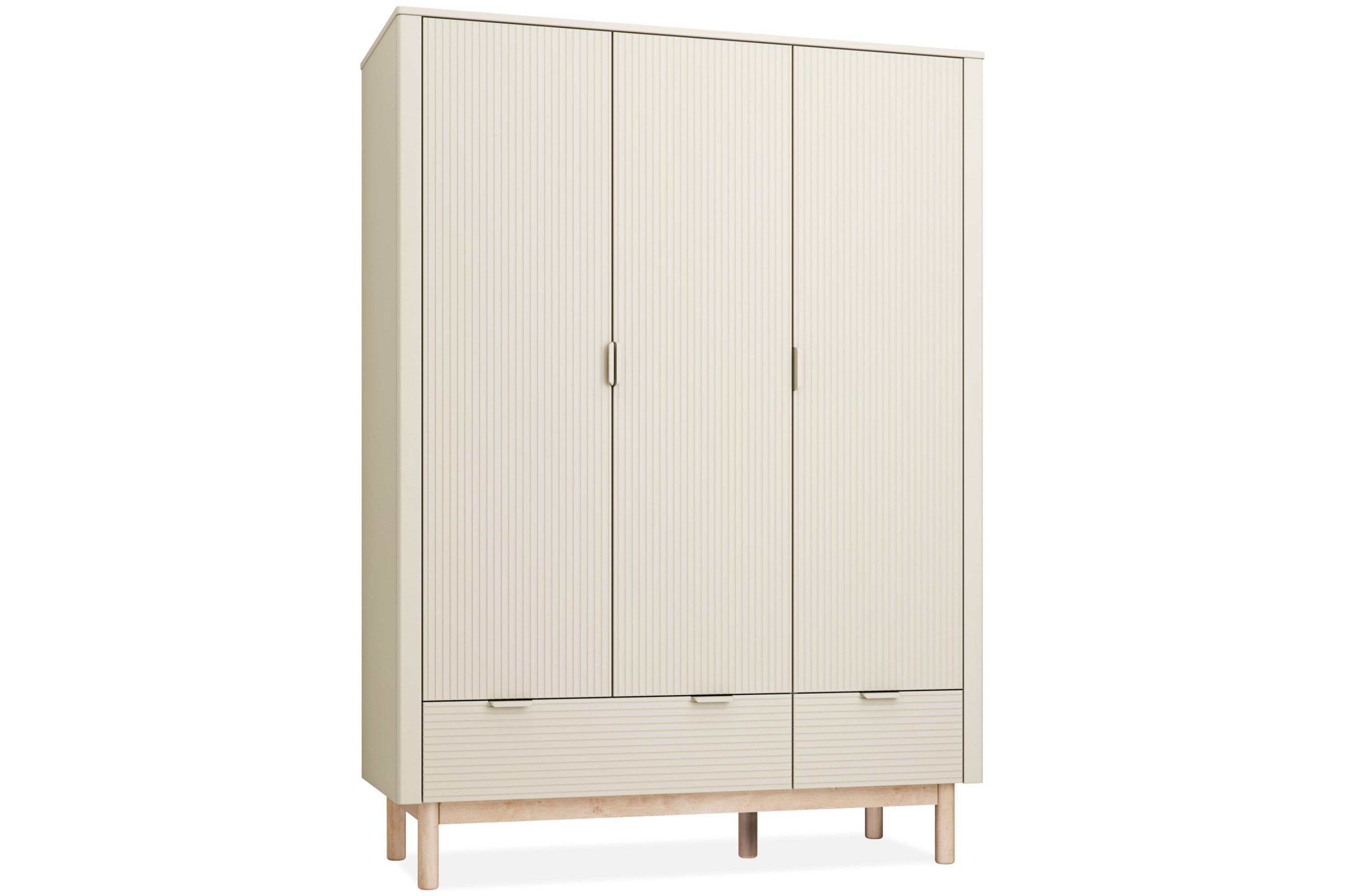 KONSIMO® Kinderkleiderschrank LOTTI Drehtürenschrank, hergestellt in der EU, mit Stange, mit 6 Einlegeböden, 3-türig, geriffelte Möbelfront