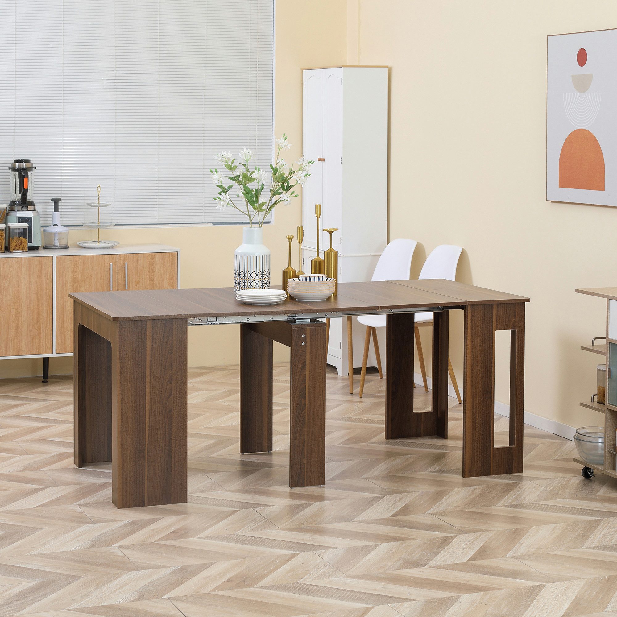 HOMCOM Klapptisch Esstisch, 3 Stufig Ausziehbar für bis 6 Personen, Küche (Esszimmertisch, 1-St., Küchentisch), für Wohnzimmer Esszimmer Modernes Design Braun 180 x 85 x 75cm