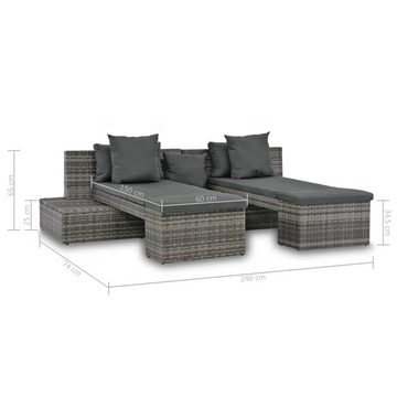 vidaXL Loungesofa 4-tlg. Garten-Sofagarnitur mit Kissen Grau Poly Rattan