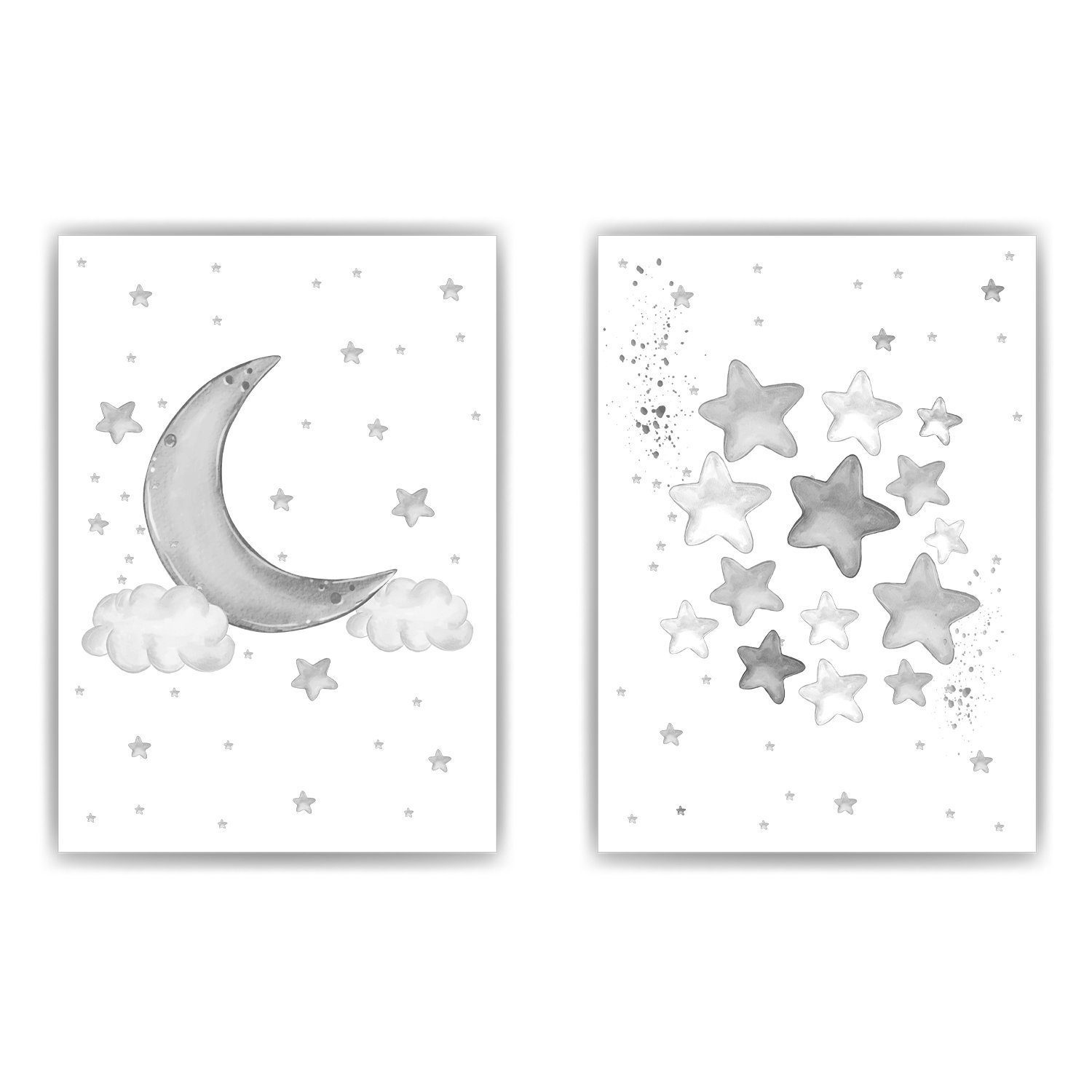 Tigerlino Poster Mond Sterne 2er Set Bilder Kinderzimmer Deko Babyzimmer Wandbilder