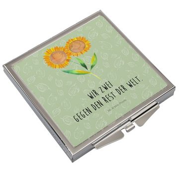 Mr. & Mrs. Panda Kosmetikspiegel Blume Sonnenblume - Blattgrün - Geschenk, Quadrat, zusammen, Best fri (1-St), Magisch verziert
