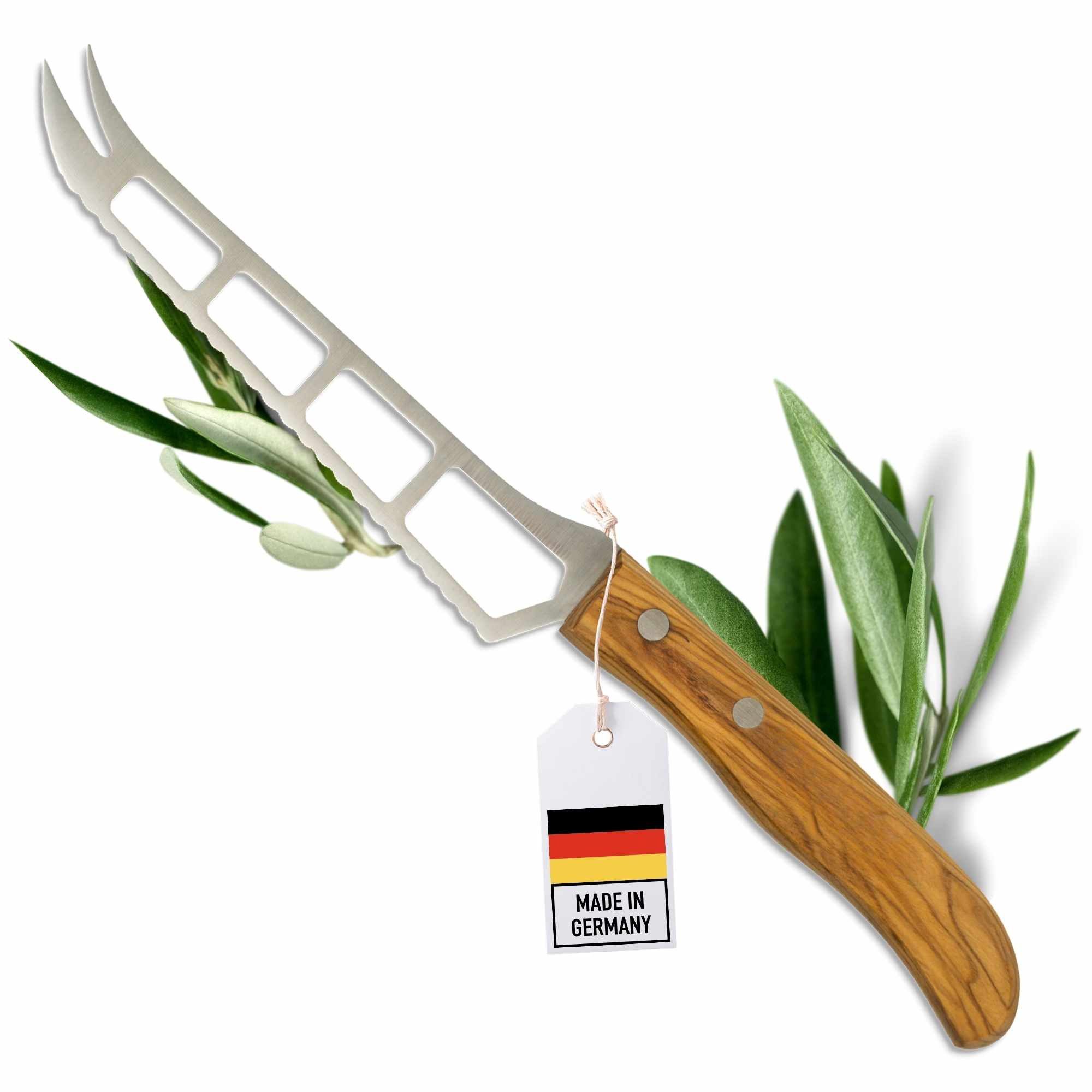 Käsemesser aus Olivenholz - Hochwertiges Messer mit Wellenschliff