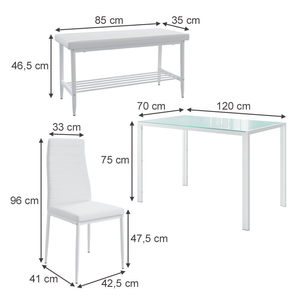 Vicco Essgruppe Grand, Weiß, 120 x 70 cm 4-teiliges Set