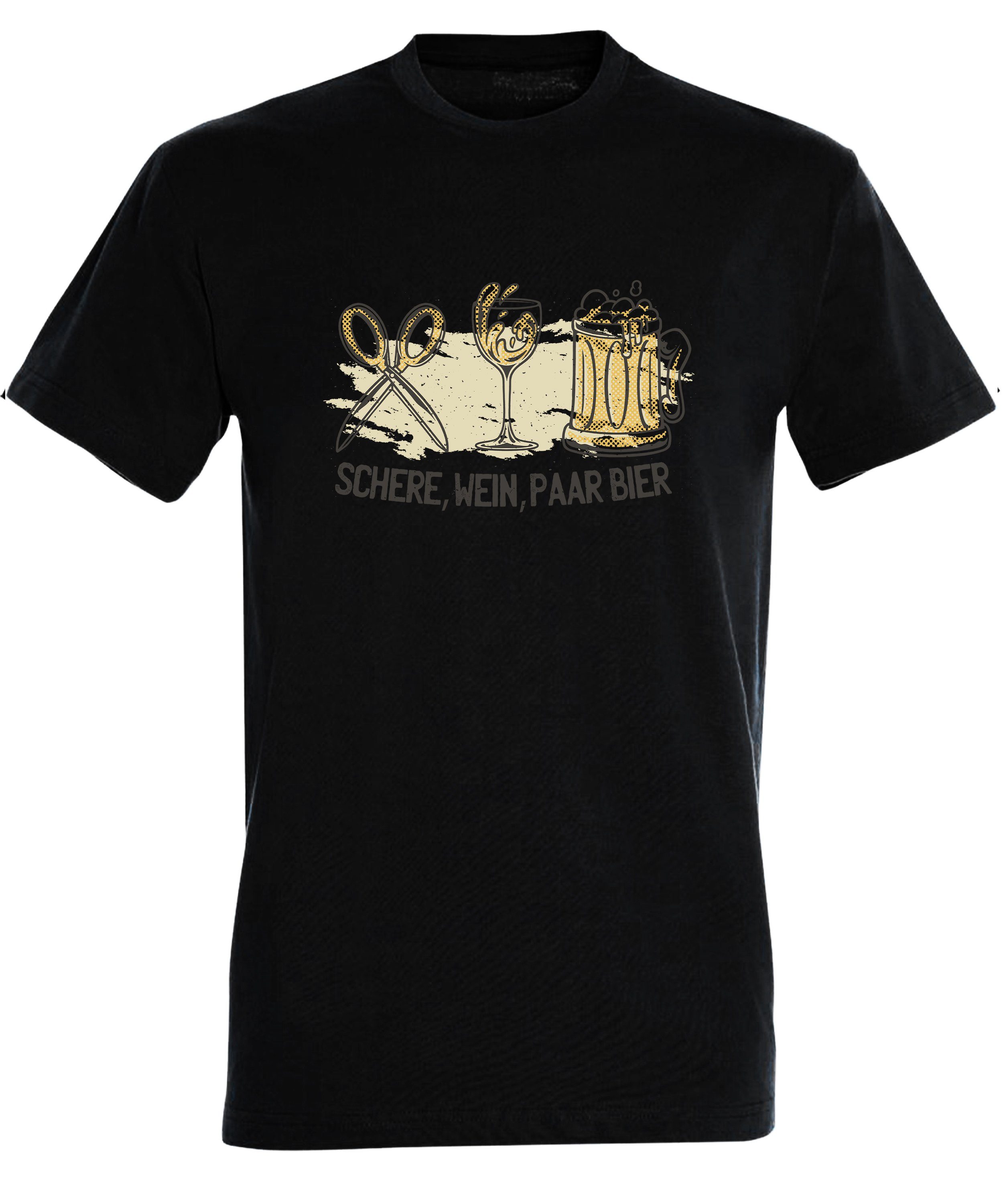 MyDesign24 T-Shirt Herren Sprüche Shirt mit Wein, Baumwollshirt Regular Bier Aufdruck - schwarz Fit, i321 Paar Trinkshirt Schere