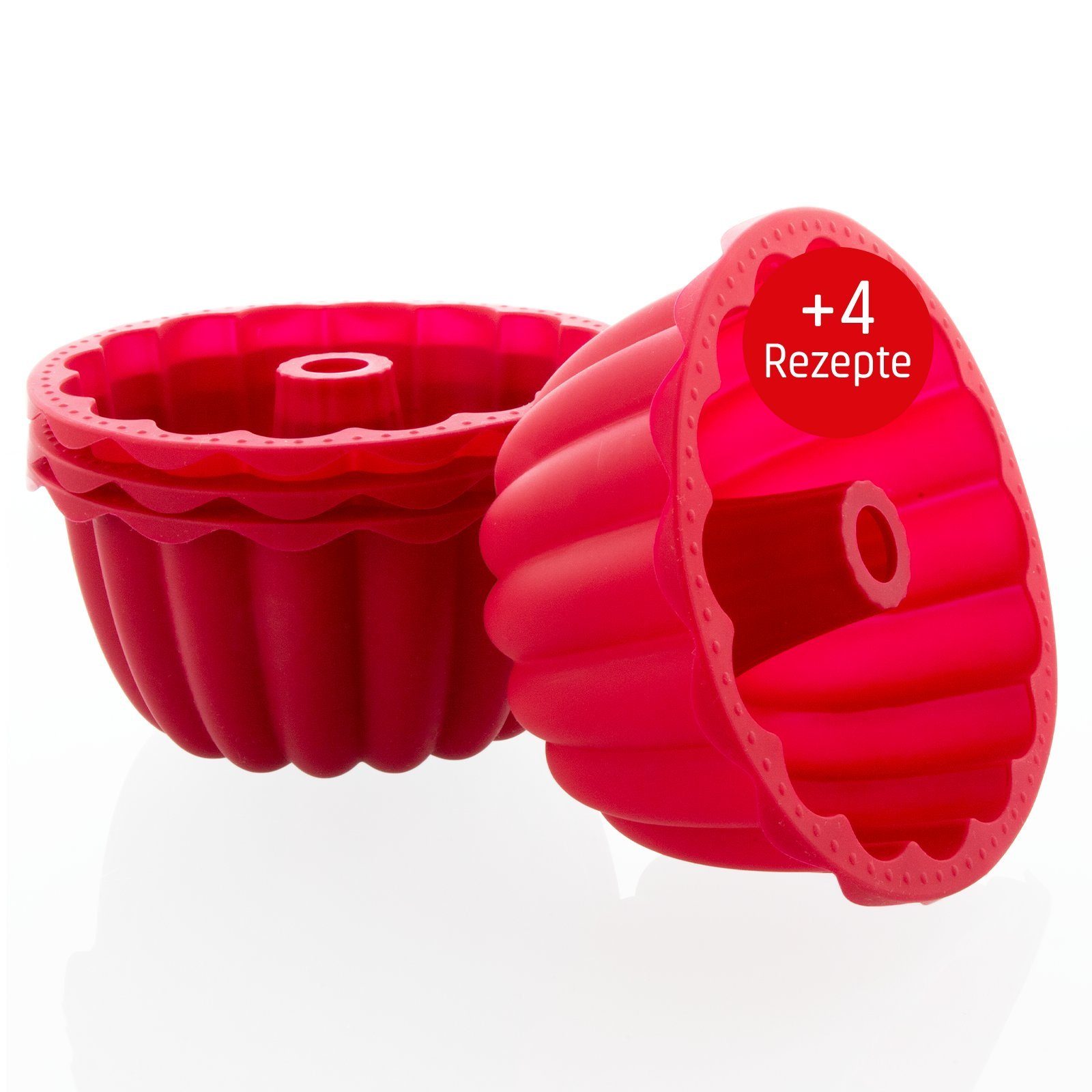 Coolinato Backform Coolinato Silikon Dessert Backformen Set 4tlg. ROT, inkl. Rezepte