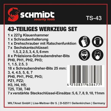 SCHMIDT security tools Werkzeugset Set TS-43 Handwerkzeug Box 43-teilig Werkzeugkoffer Werkzeugsatz