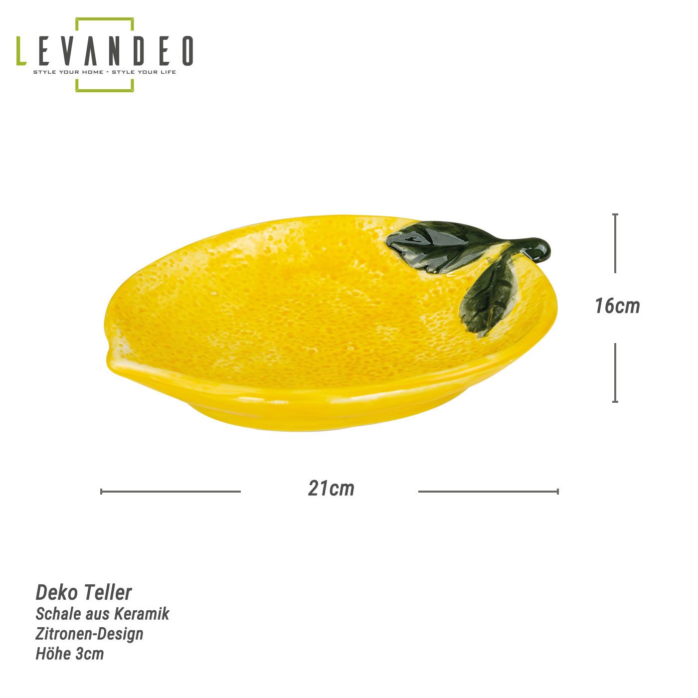 Levandeo® Dekoteller, Teller Zitrone Keramik 21cm günstig online kaufen