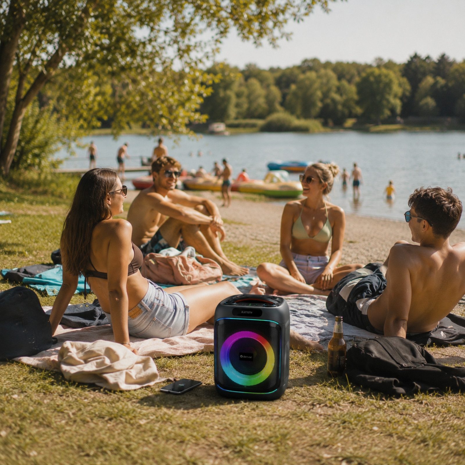 Denver BPS-270, Bluetooth Partylautsprecher 40W RMS mit 8" Woofer und TWS Party-Lautsprecher (40 W, tragbar, Griff, LED-Beleuchtung, TWS-Pairing möglich, Fernbedienung)