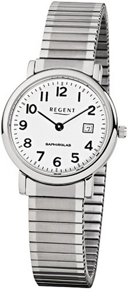 Regent Quarzuhr Regent Damen Herren-Armbanduhr silber, Damen, Herren  Armbanduhr rund, klein (ca. 28mm), Edelstahlarmband, Datumsanzeige